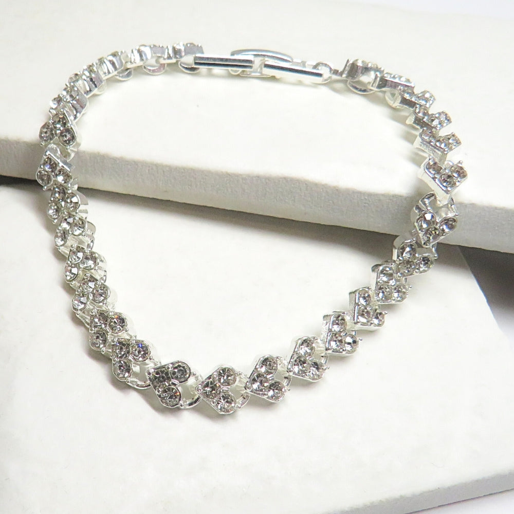 Diamante Heart Cubic Zirconia Tennis Bracelet, Sterling Silver Plated