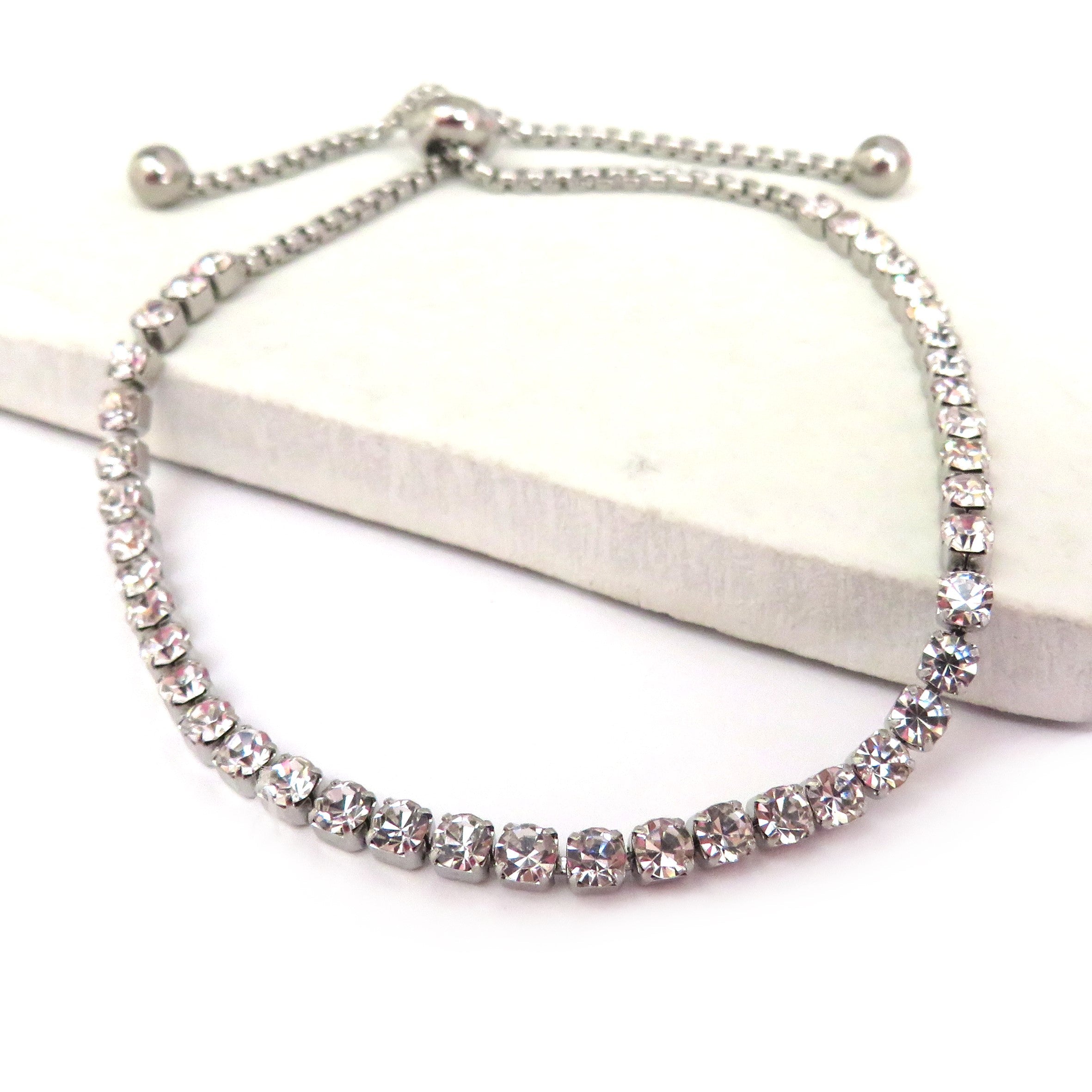 Diamante Sterling Silver Plated Slider Bracelet with Cubic Zirconia