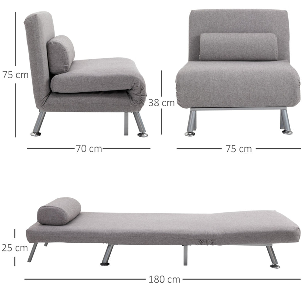 Single Sofa Bed Chair with Adjustable Back and Pillow
