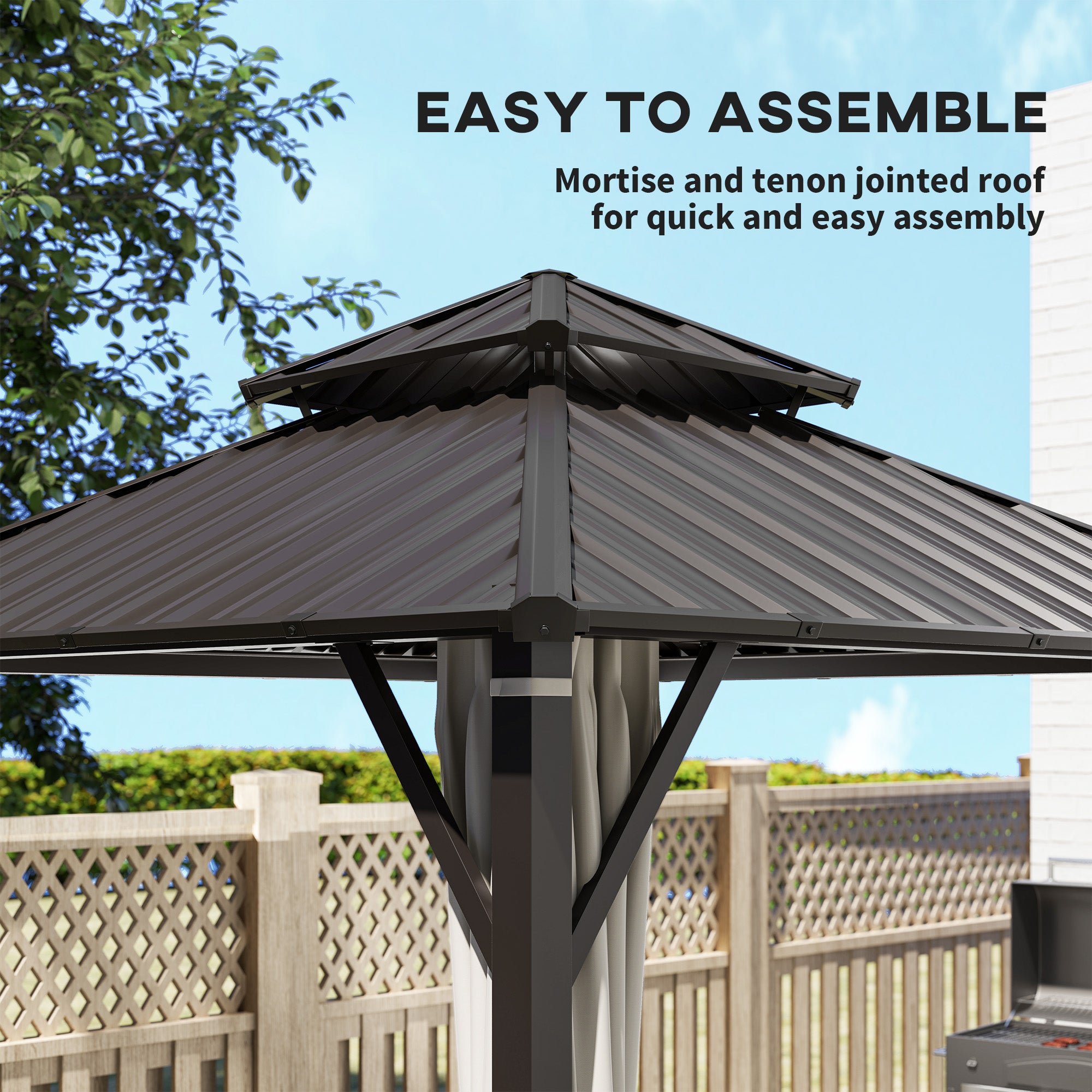 Outsunny 3x3m Hardtop Gazebo with Metal Roof, Curtains and Netting