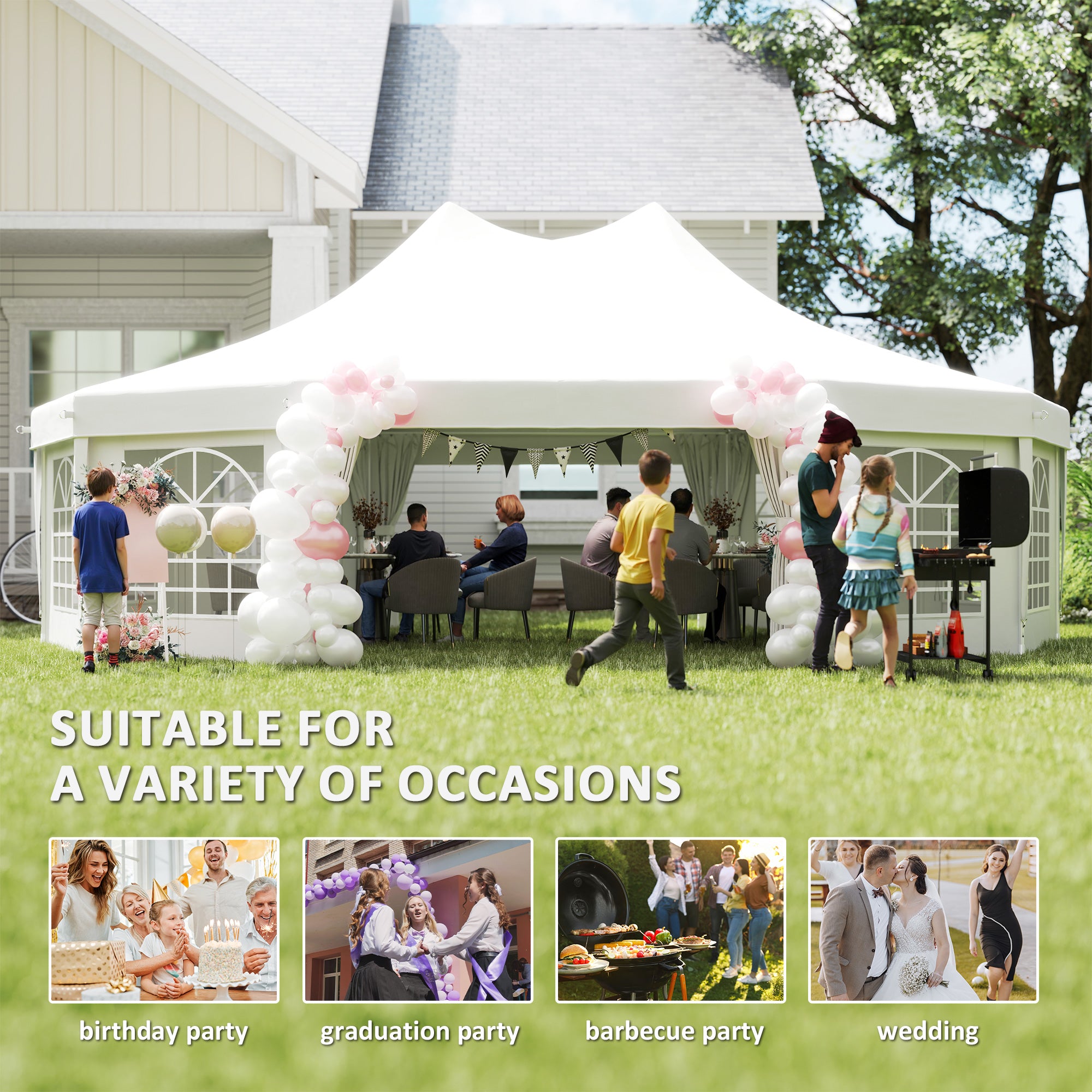 Outsunny 10-Sided Heavy Duty Outdoor Party Gazebo Tent Marquee