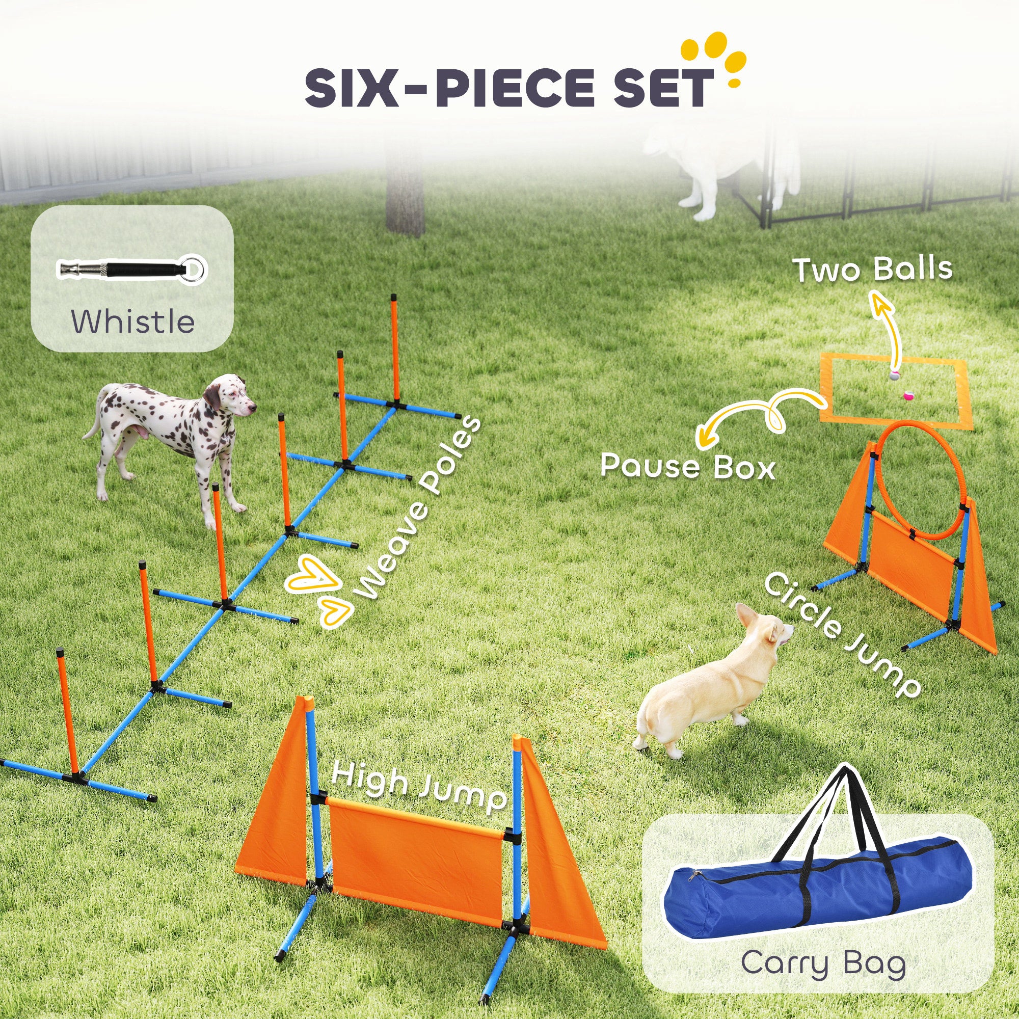 PawHut 6-Piece Dog Agility Training Kit with Jumps and Weave Poles