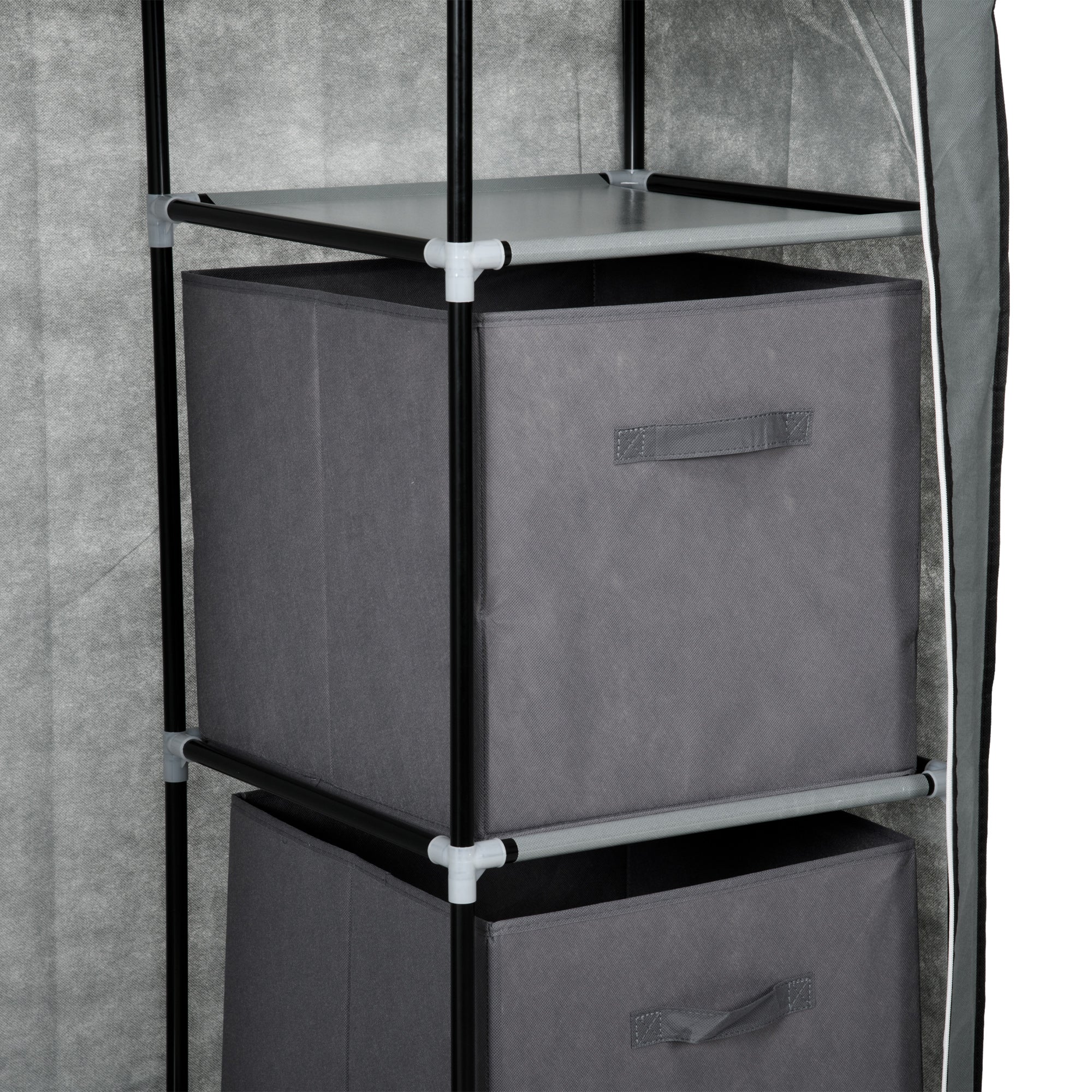 HOMCOM Portable Fabric Wardrobe with Drawers & Hanging Rail, Dark Grey