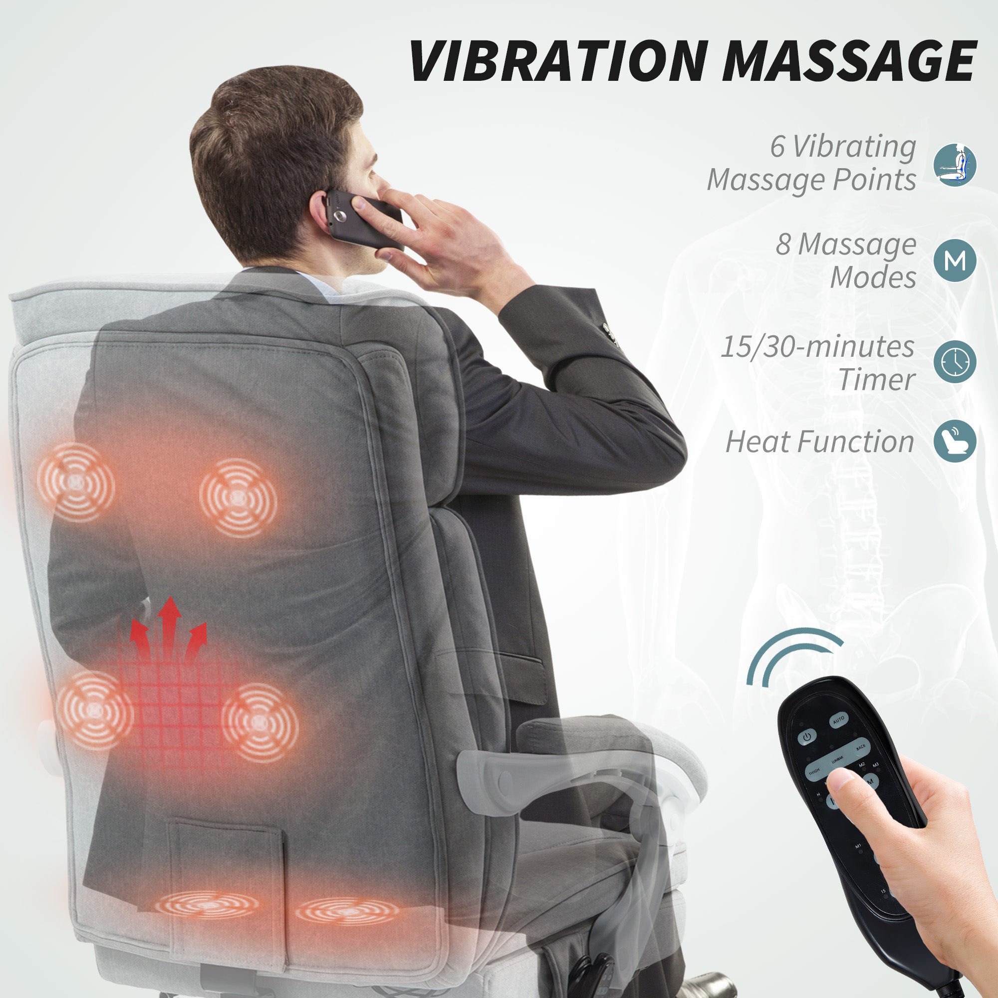HOMCOM Massage Chair with Heat, 6-Point Vibration & Recline