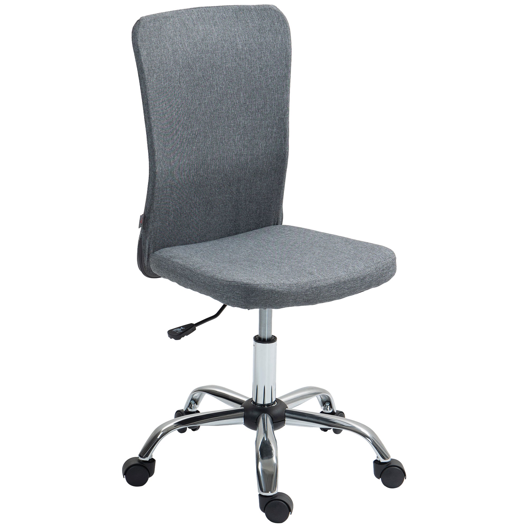 HOMCOM Grey Armless Adjustable Swivel Desk Chair, Linen-Feel
