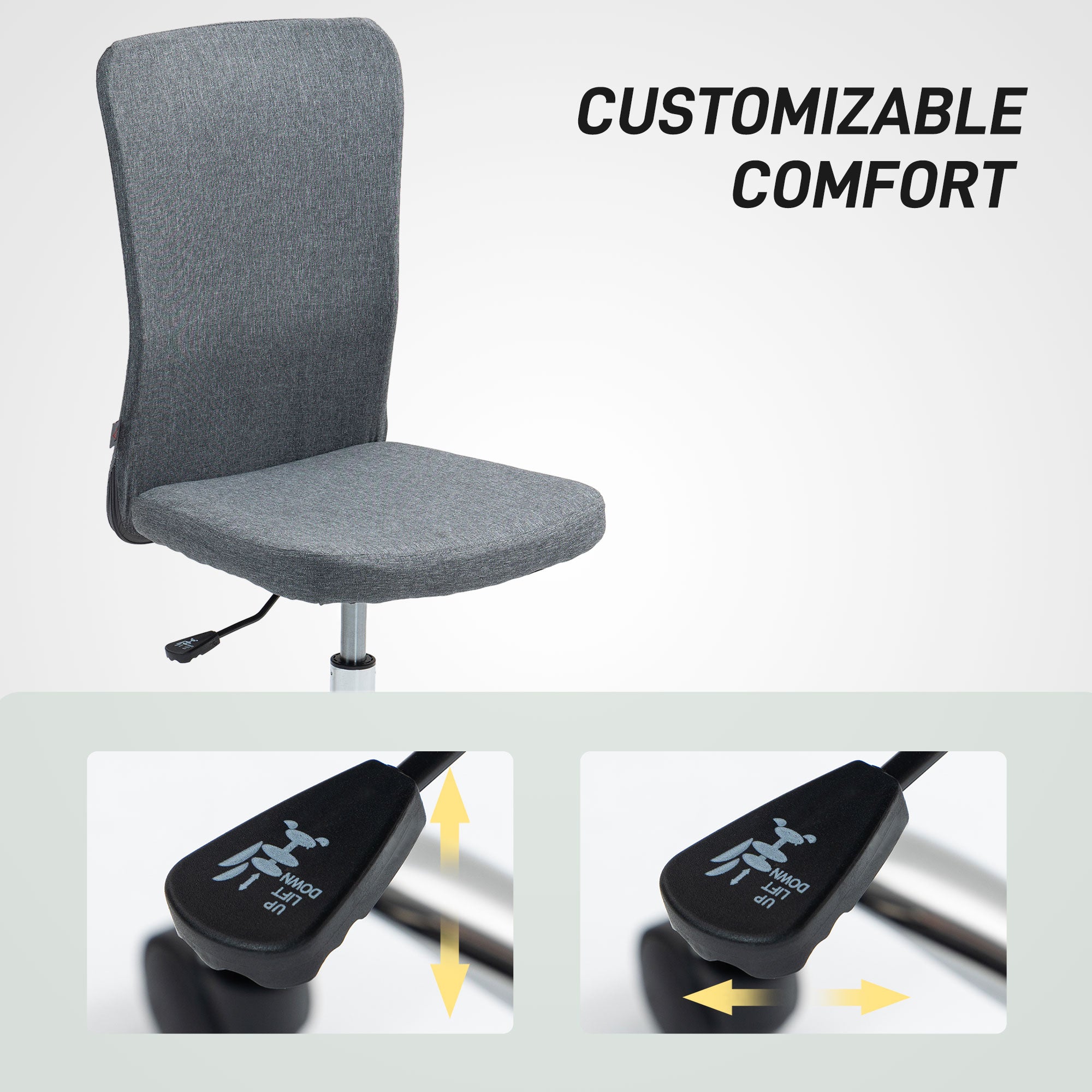 HOMCOM Grey Armless Adjustable Swivel Desk Chair, Linen-Feel