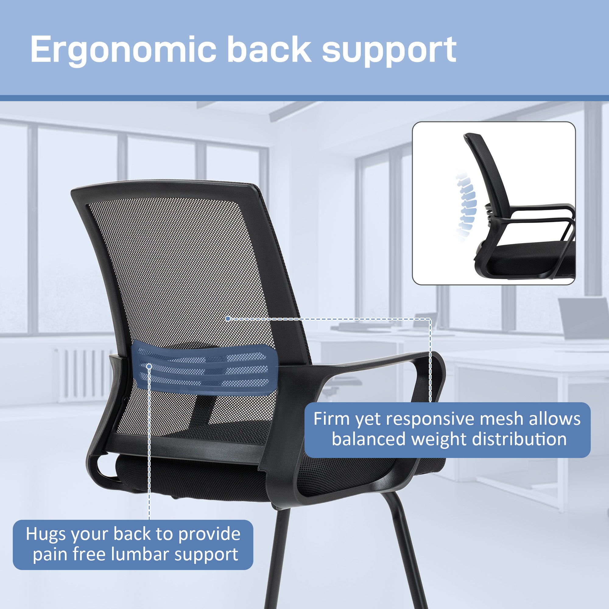 HOMCOM Mesh Office Reception Chair with Sled Base, Black