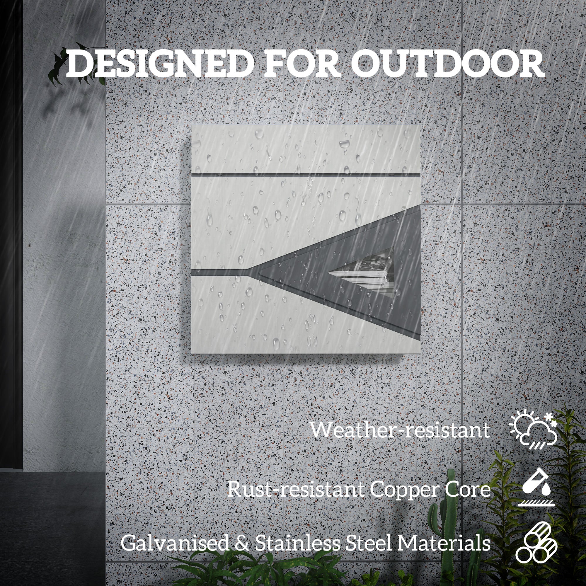 HOMCOM Wall Mounted Lockable Weatherproof Letterbox, Silver