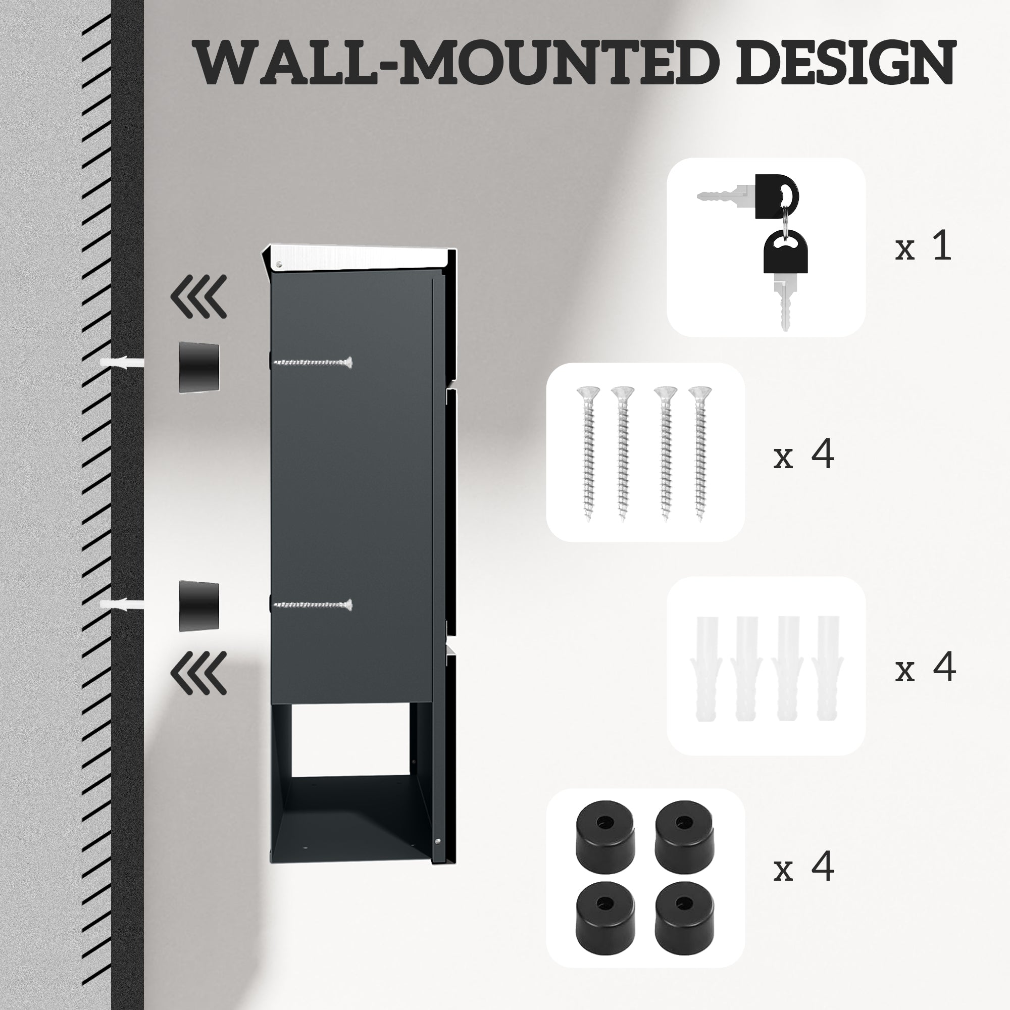 HOMCOM Wall Mounted Lockable Weatherproof Letterbox, Silver