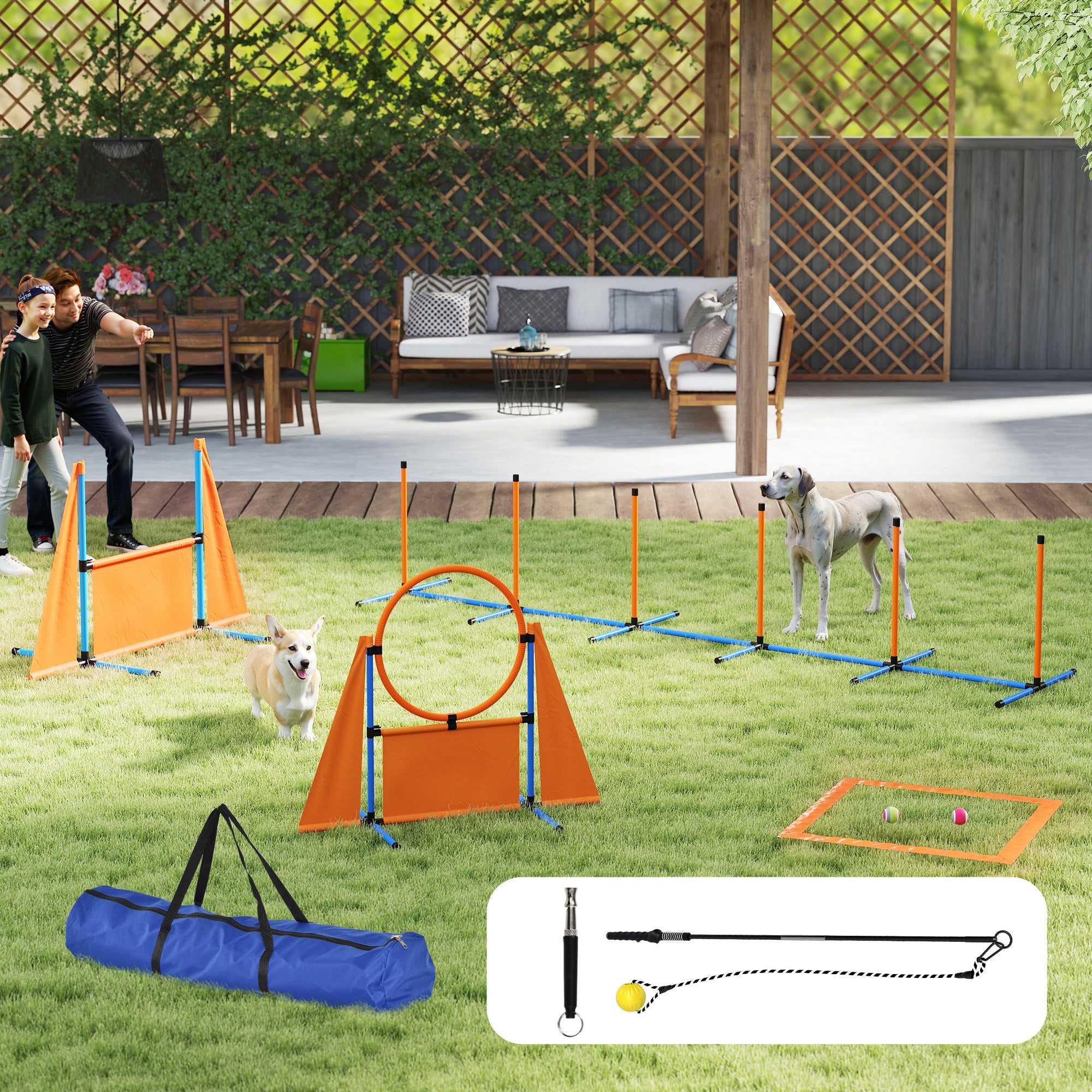 PawHut 7-Piece Dog Agility Training Course Kit with Adjustable Jumps