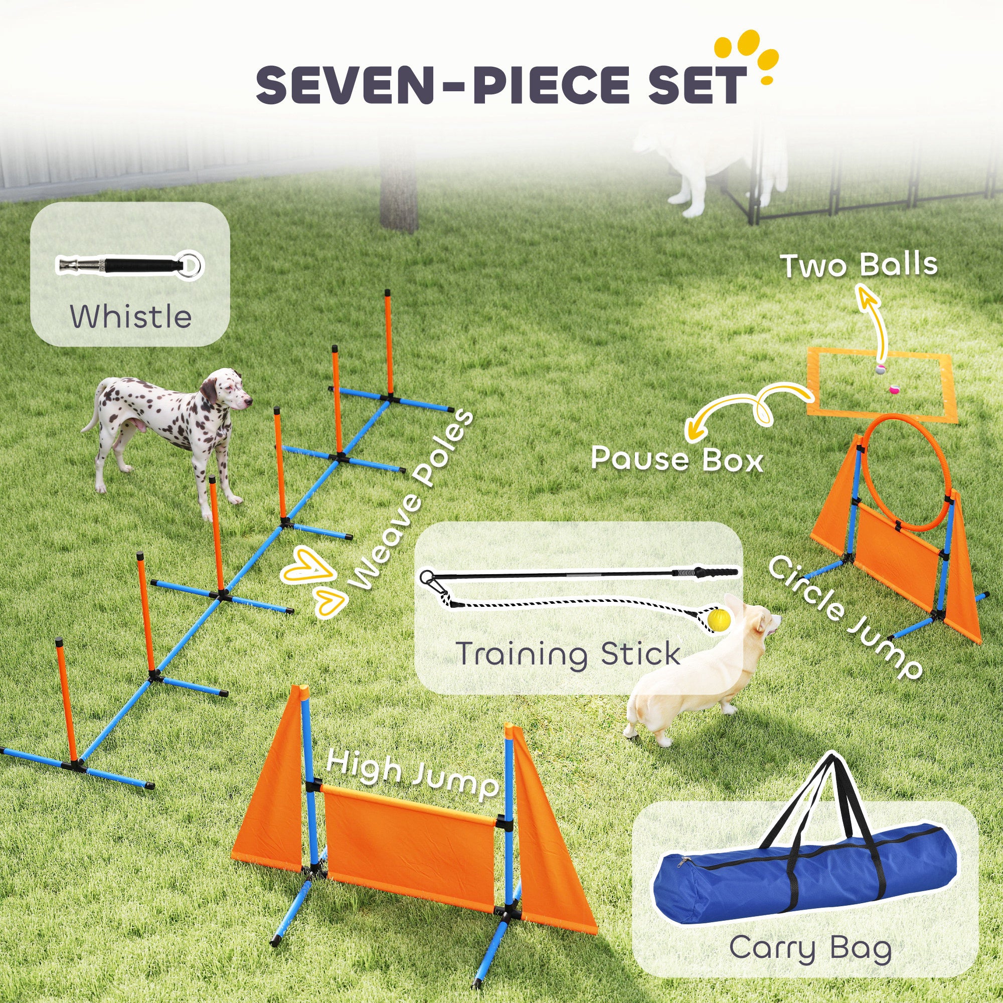 PawHut 7-Piece Dog Agility Training Course Kit with Adjustable Jumps
