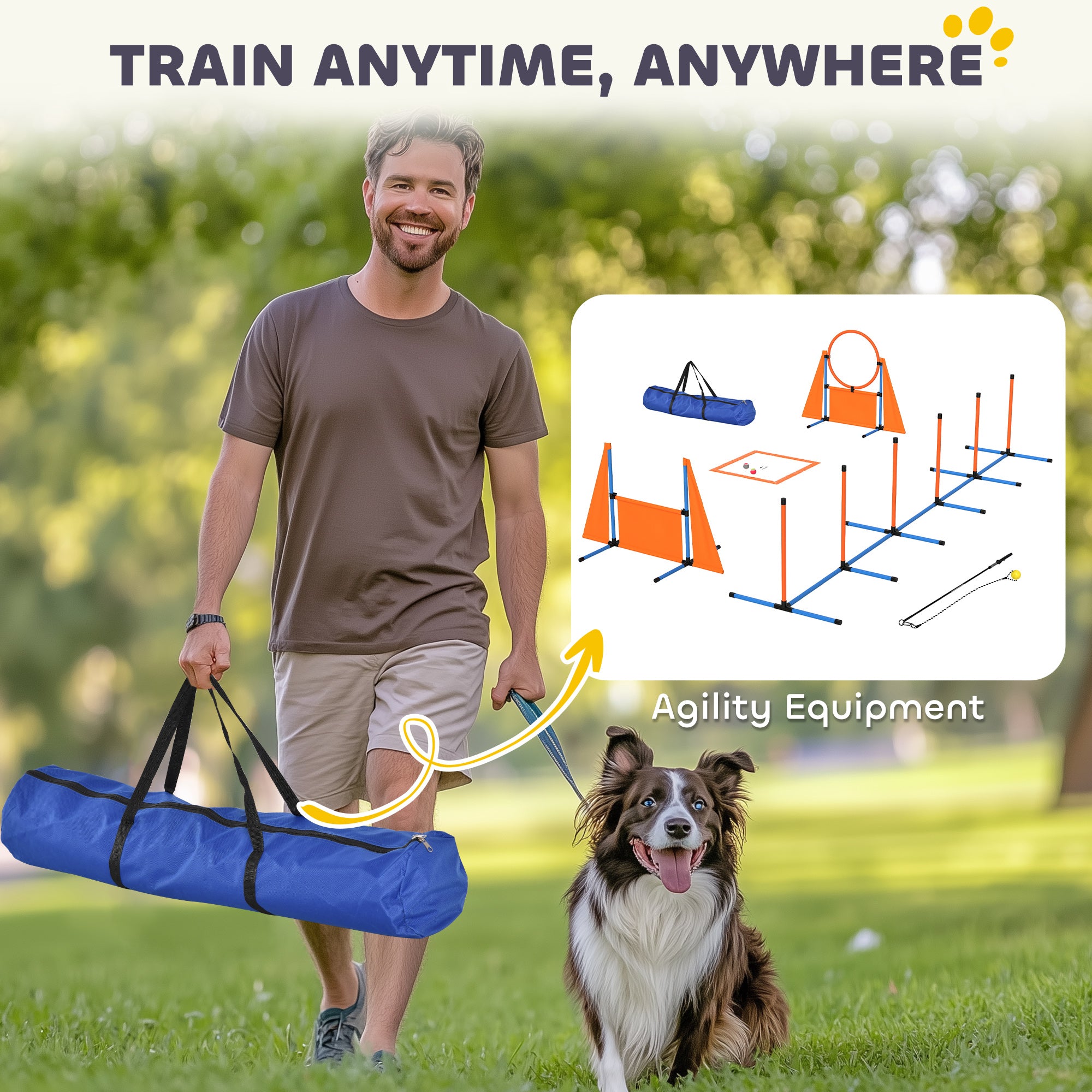PawHut 7-Piece Dog Agility Training Course Kit with Adjustable Jumps