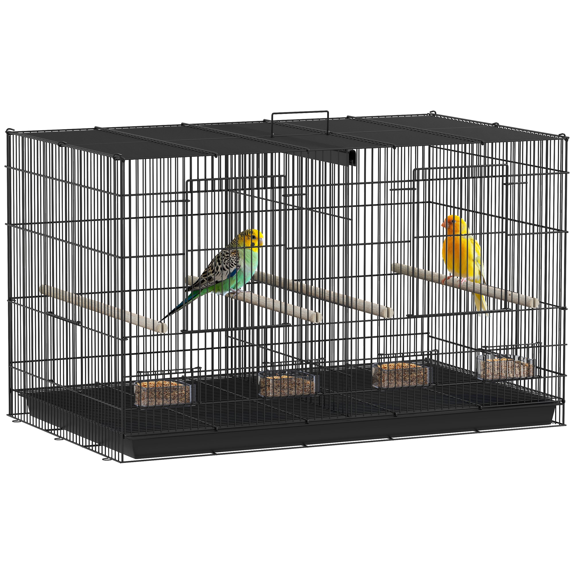 PawHut Divided Bird Cage with 4 Perches and Slide-Out Tray, Black