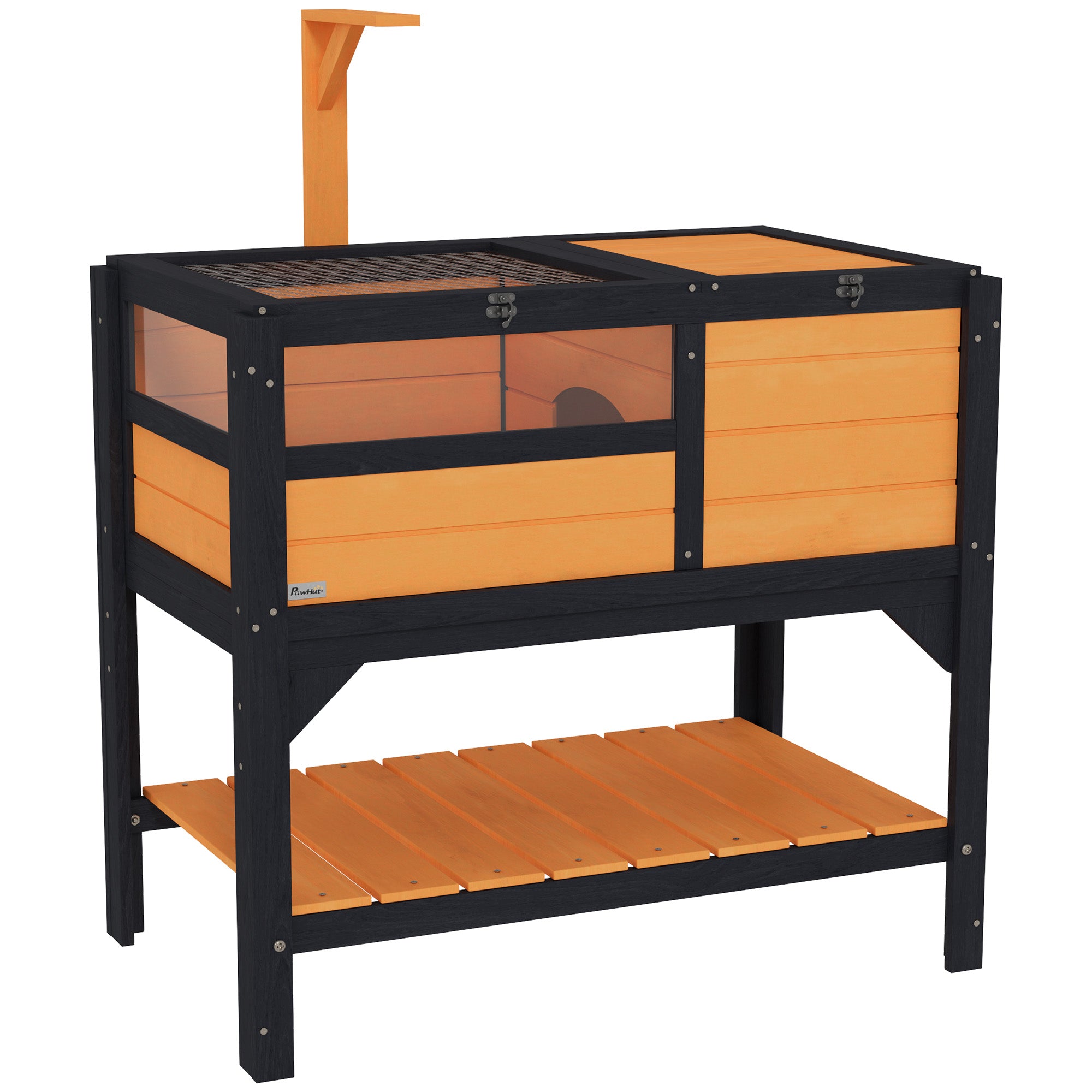 PawHut Wooden Tortoise House with Run, Shelter & Lamp Holder
