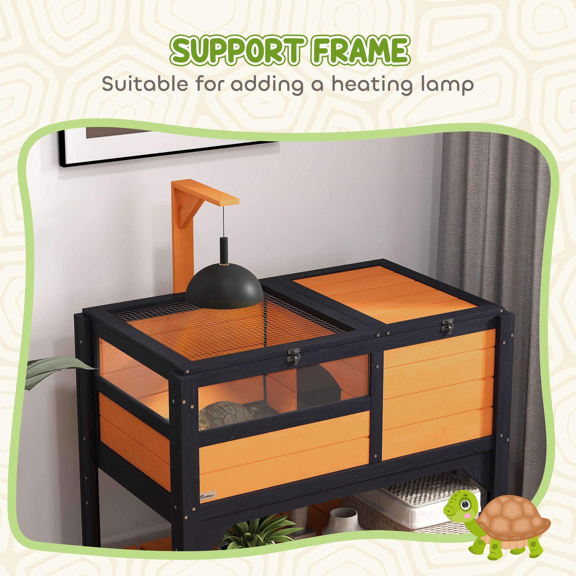 PawHut Wooden Tortoise House with Run, Shelter & Lamp Holder