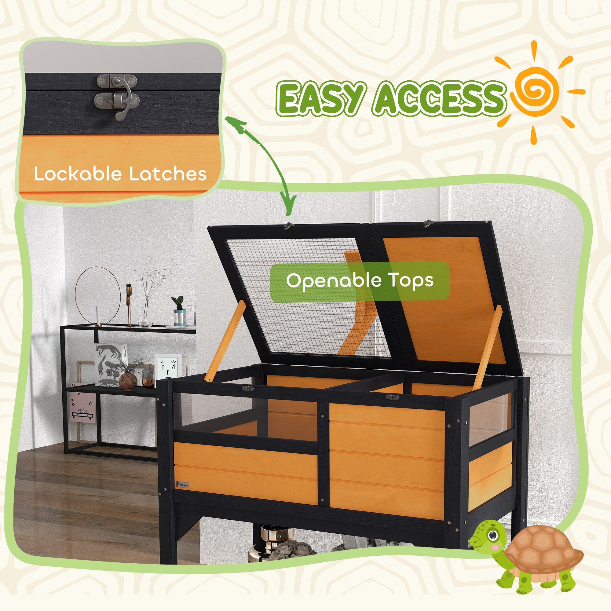 PawHut Wooden Tortoise House with Run, Shelter & Lamp Holder
