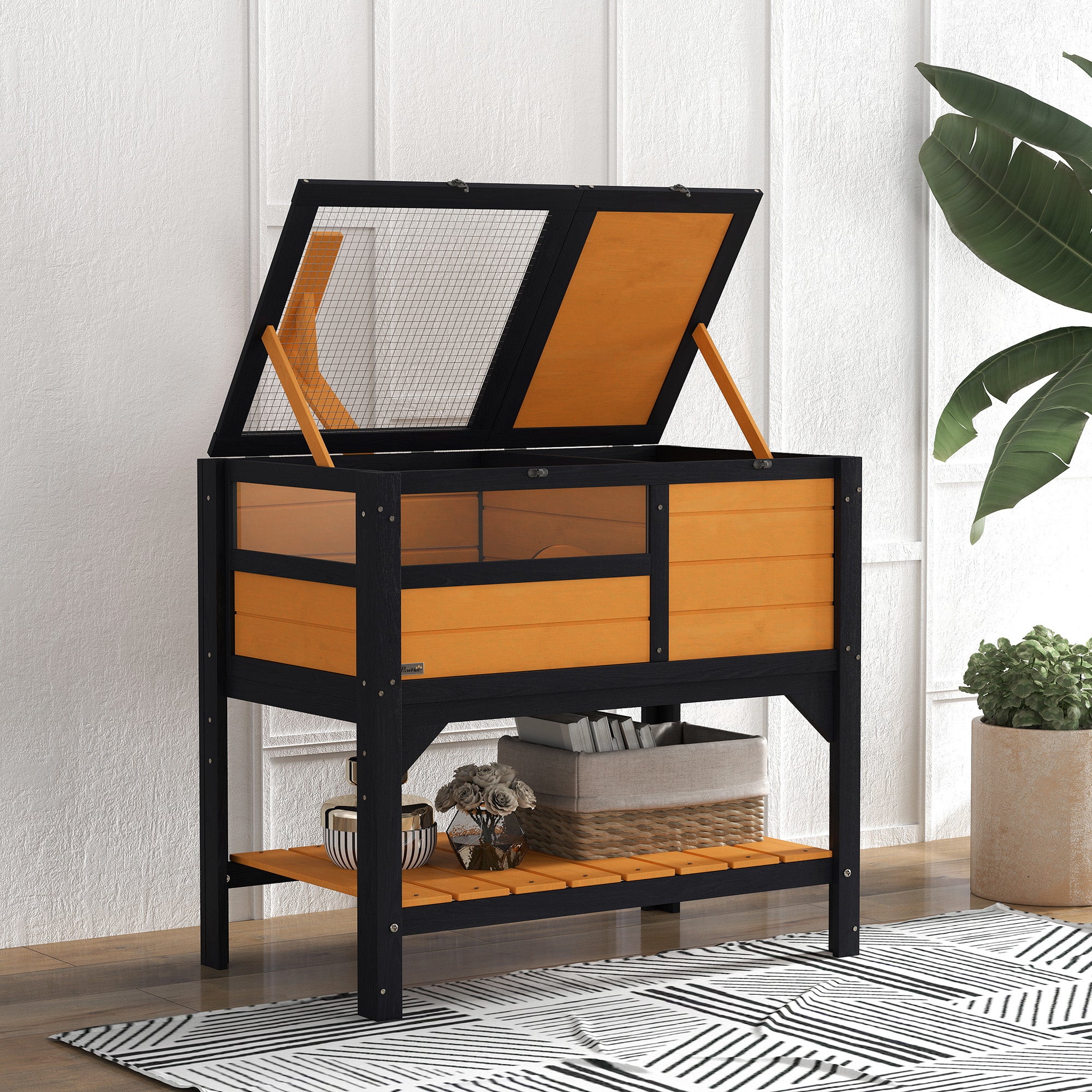 PawHut Wooden Tortoise House with Run, Shelter & Lamp Holder