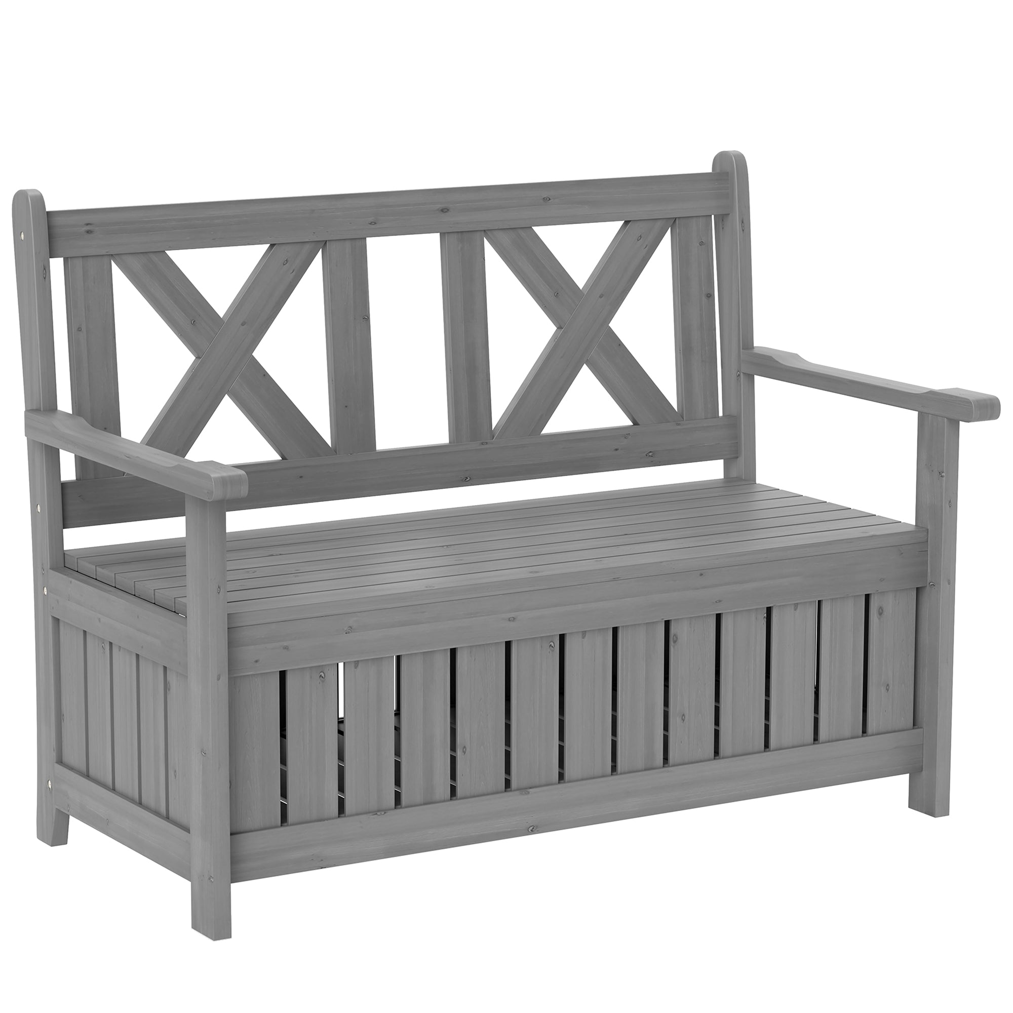 Outsunny Fir Wood 2-in-1 Garden Storage Bench, Charcoal Grey
