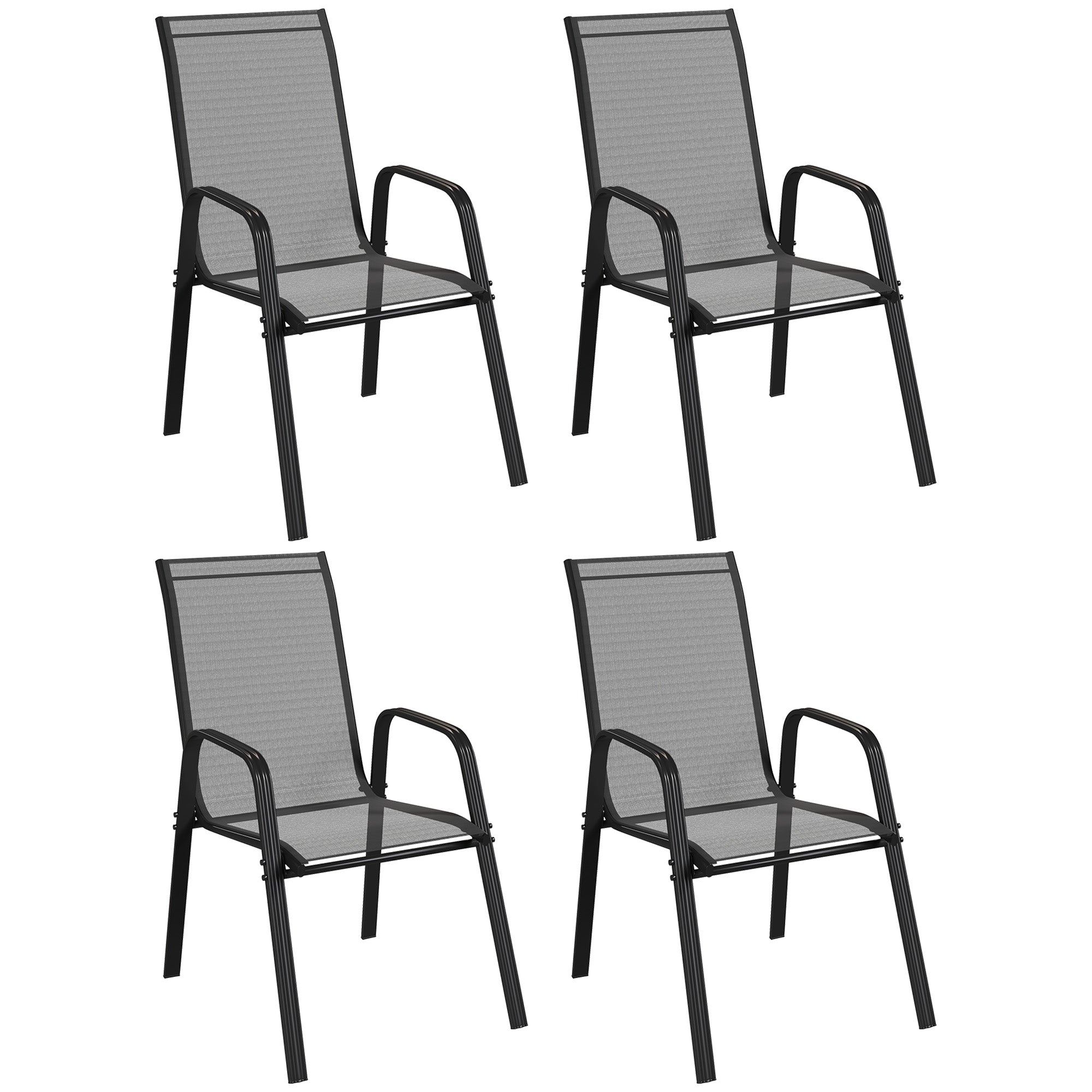 Outsunny Set of 4 Stackable Garden Dining Chairs with Armrests, Black