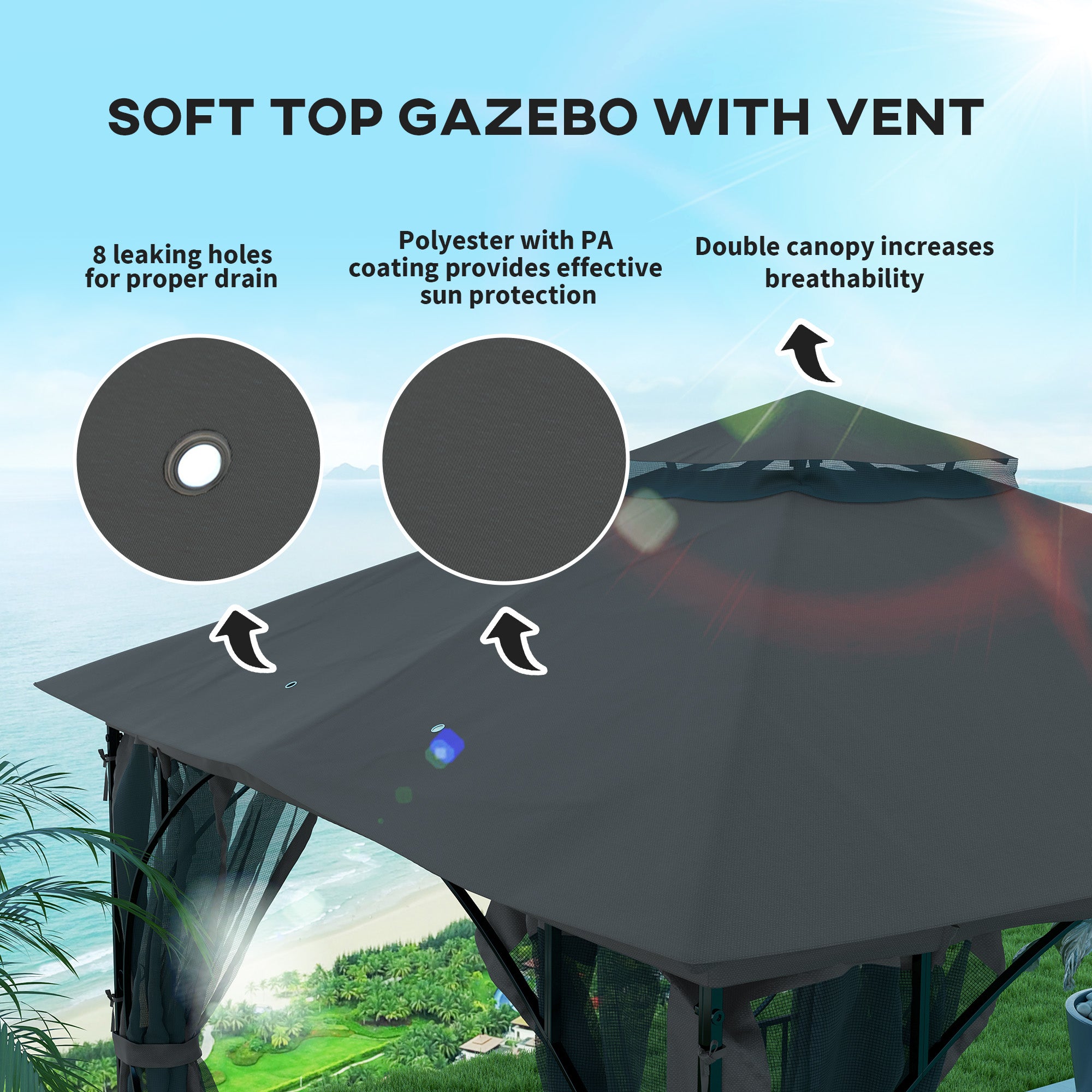 Outsunny 3x3m Gazebo Party Tent with Mesh Curtains, Dark Grey