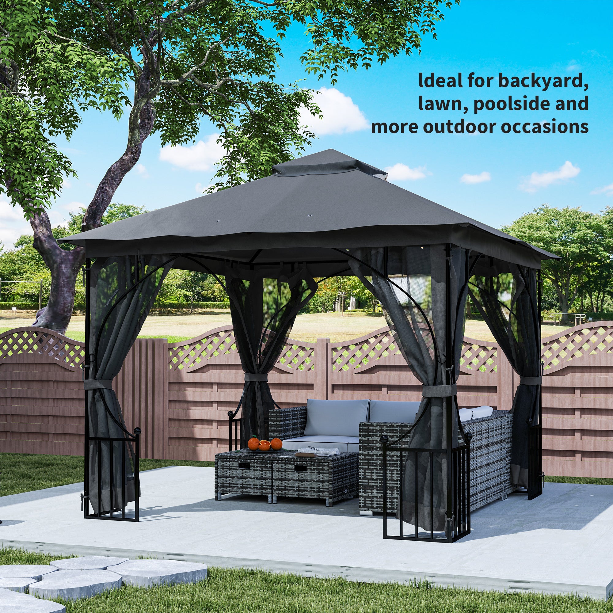 Outsunny 3x3m Gazebo Party Tent with Mesh Curtains, Dark Grey