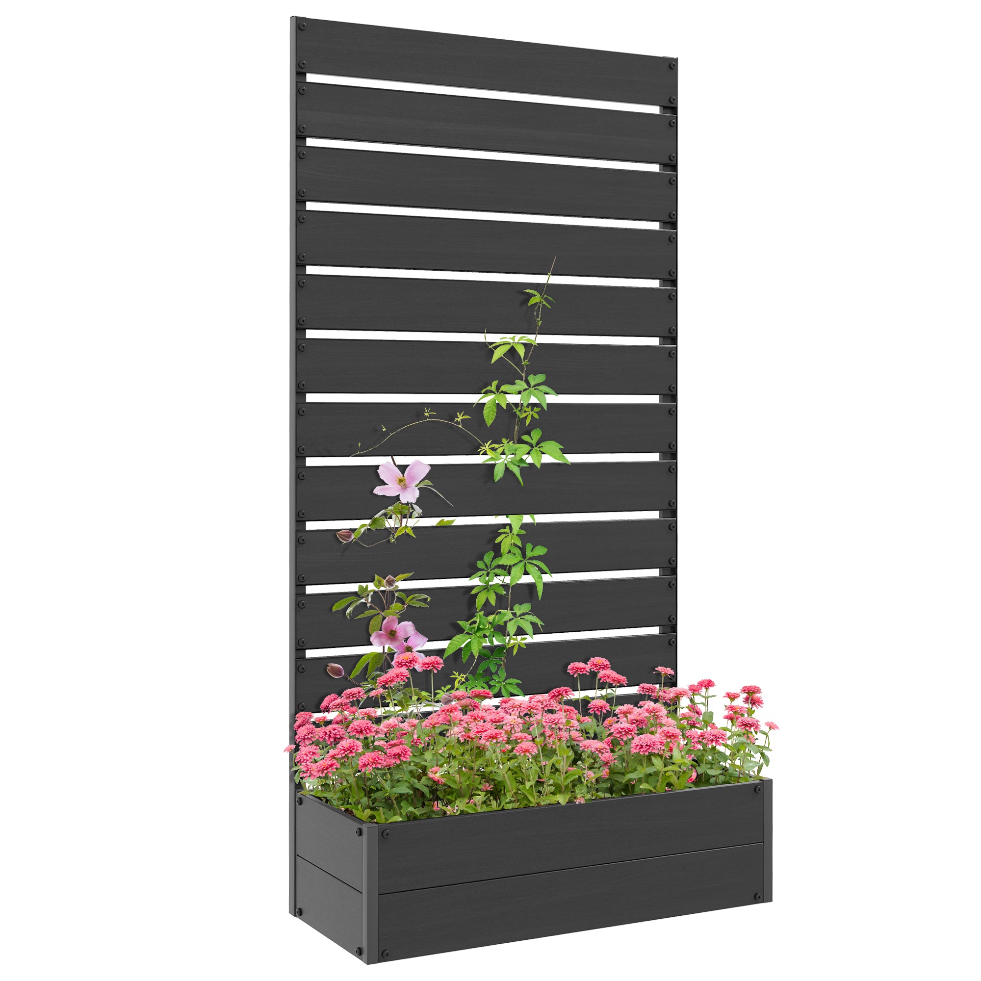 Outsunny Black Raised Garden Bed with Trellis, Standing Patio Planter Box