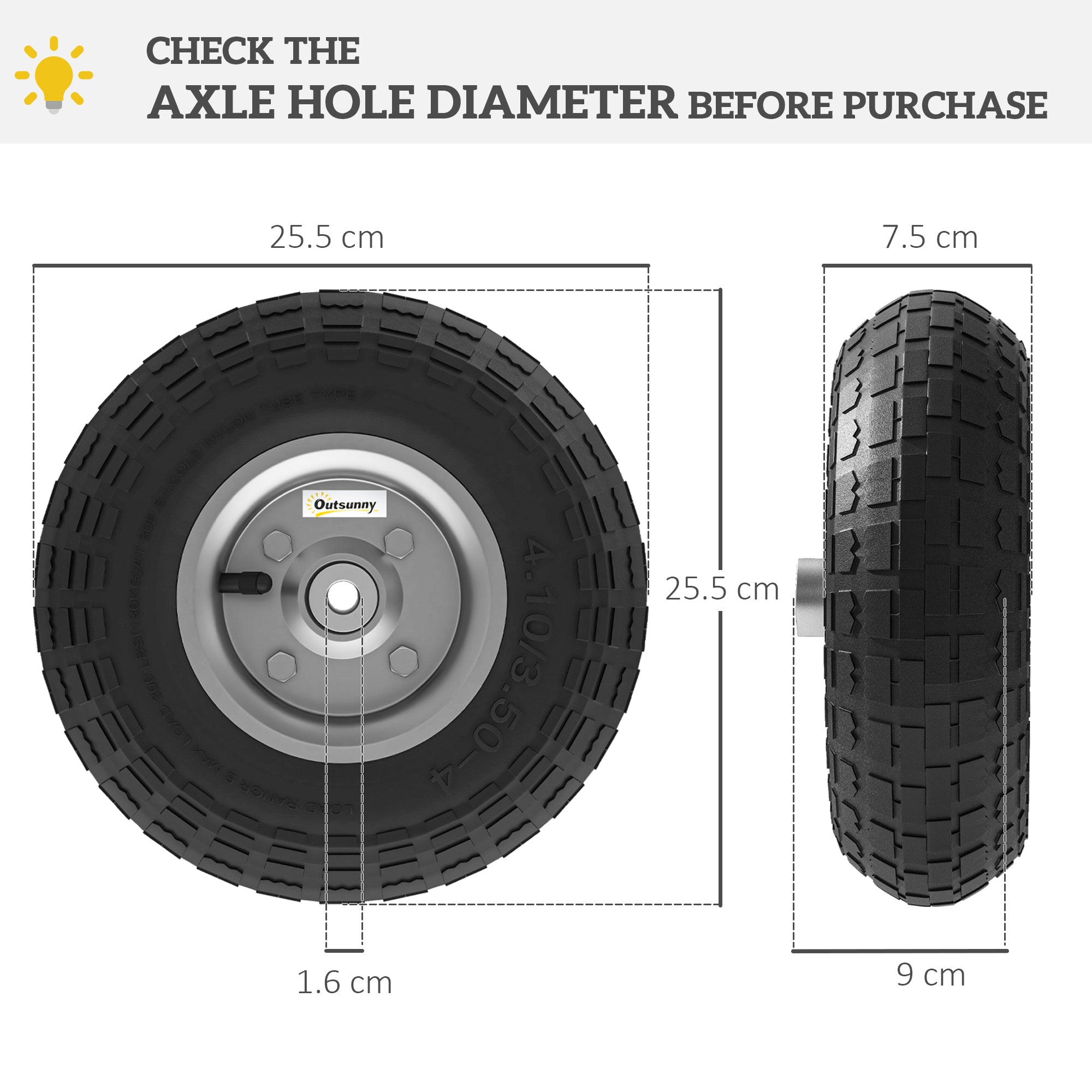 Outsunny 10" Pneumatic Wheels for Barn or Garden Carts, Set of 4