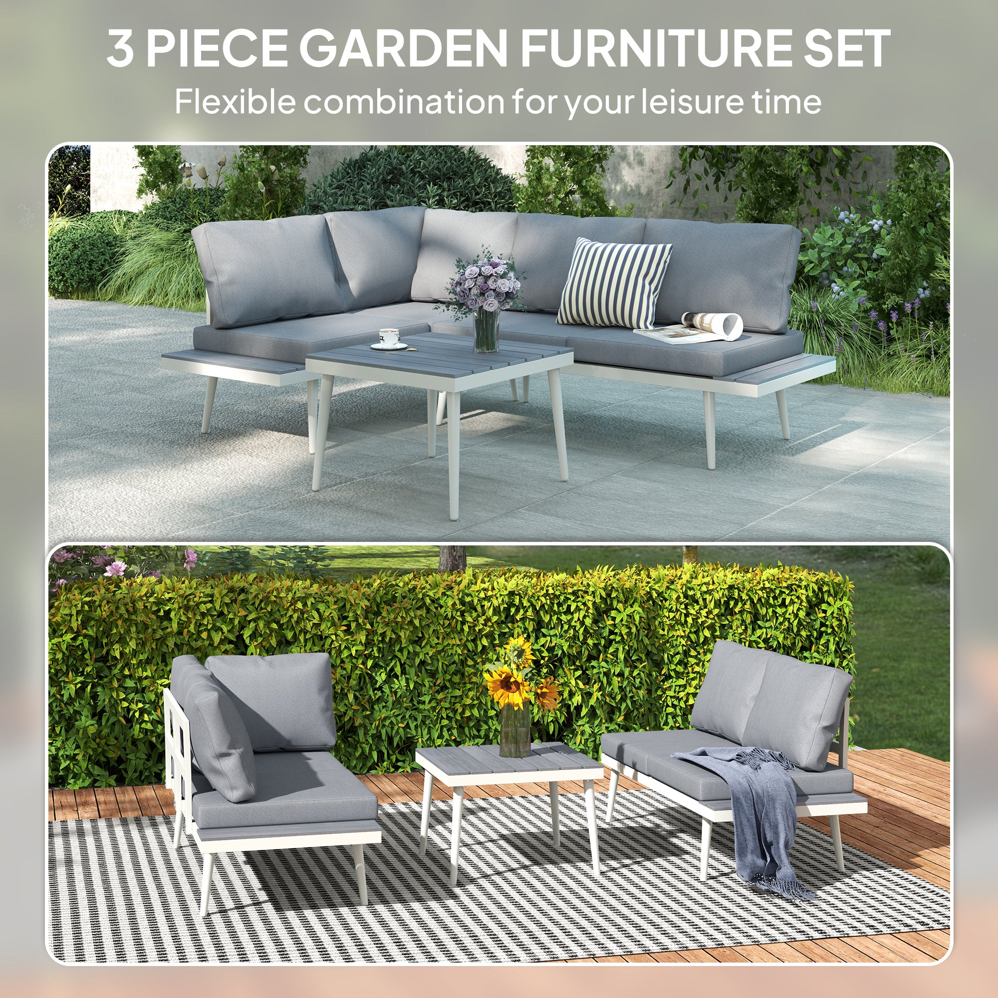 Outsunny 3-Piece Garden Lounge Set with Adjustable Lounger, Grey