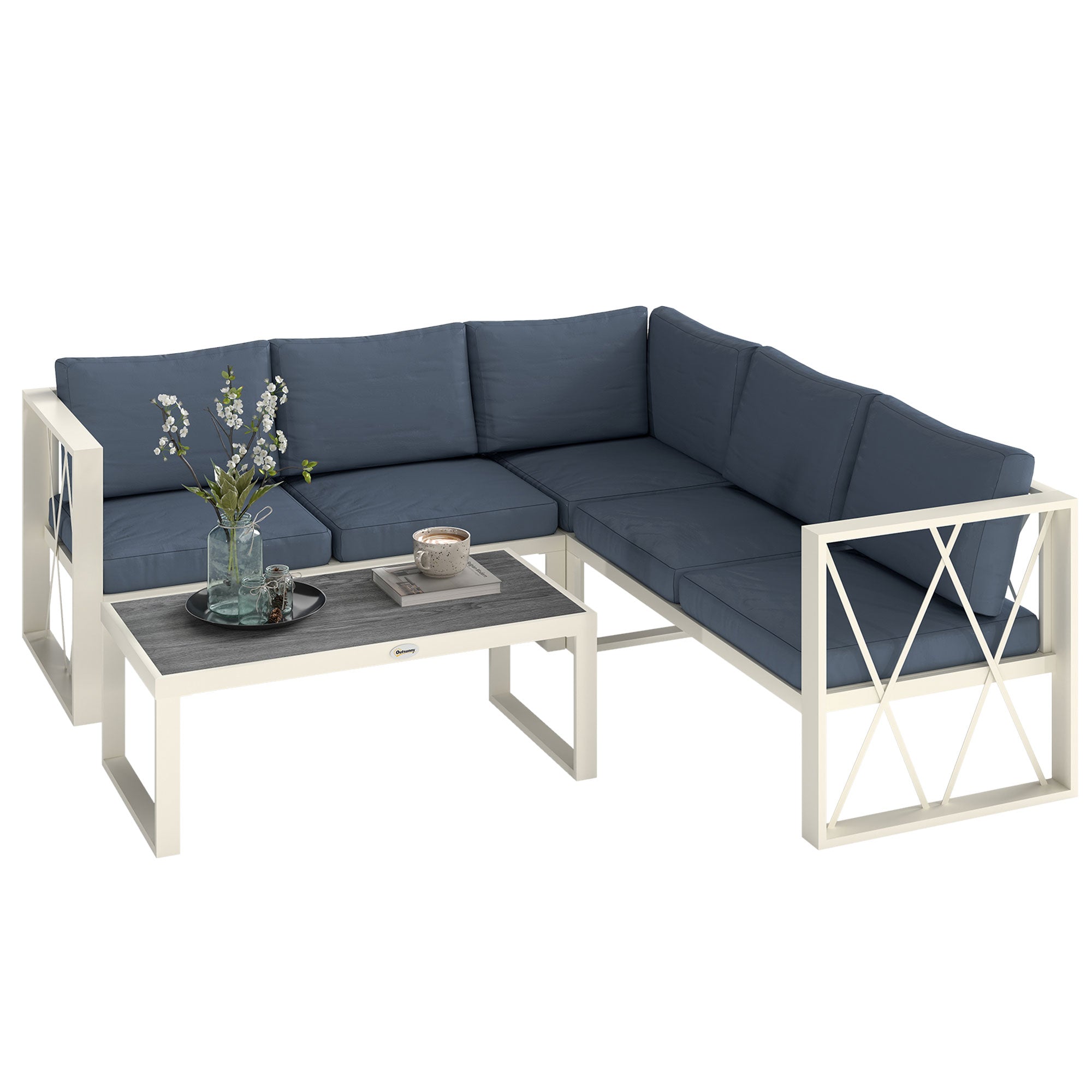 Outsunny 5-Seater Grey Sectional Outdoor Sofa Set with Table