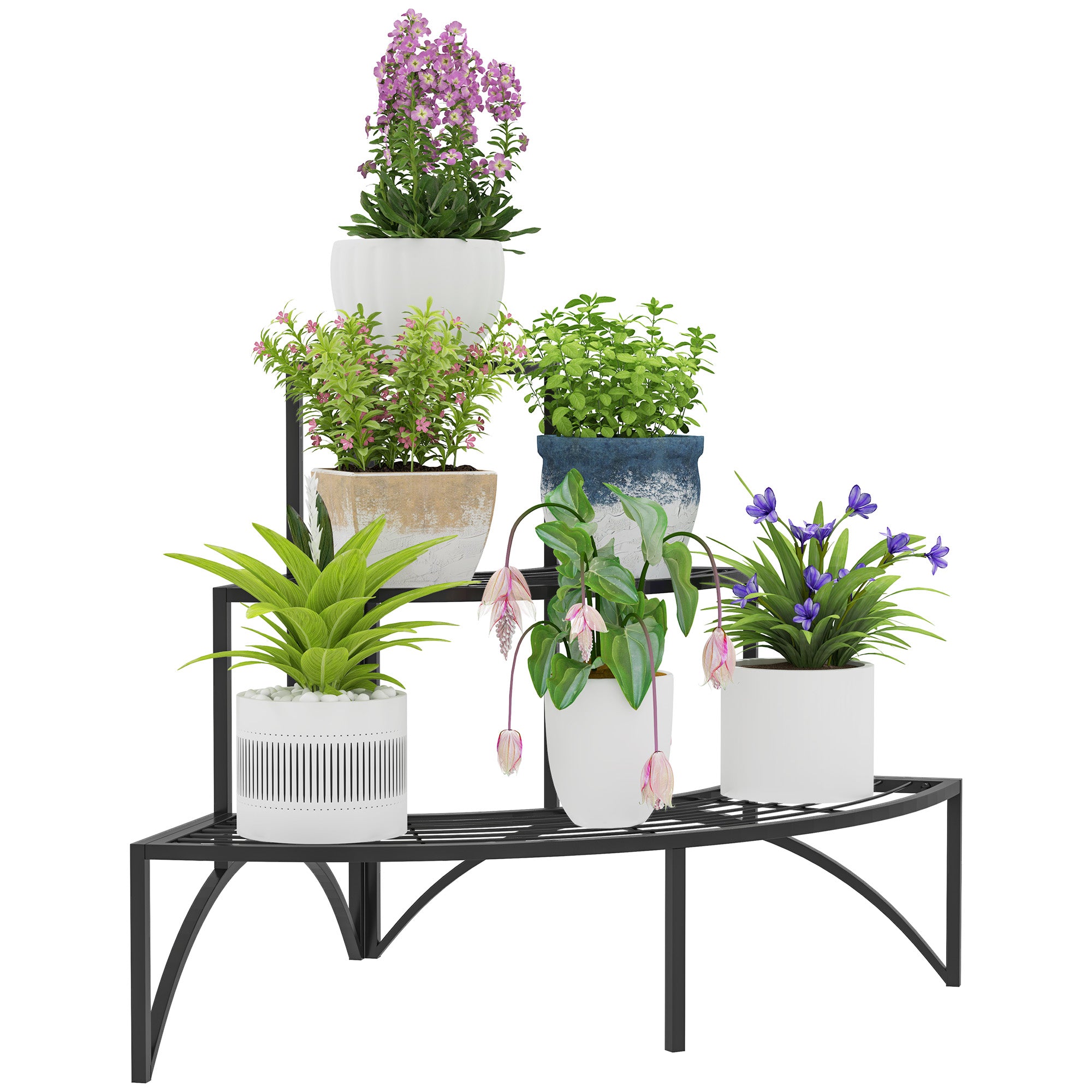 Outsunny 3-Tier Metal Corner Plant Stand for Garden, Balcony, Patio, Black