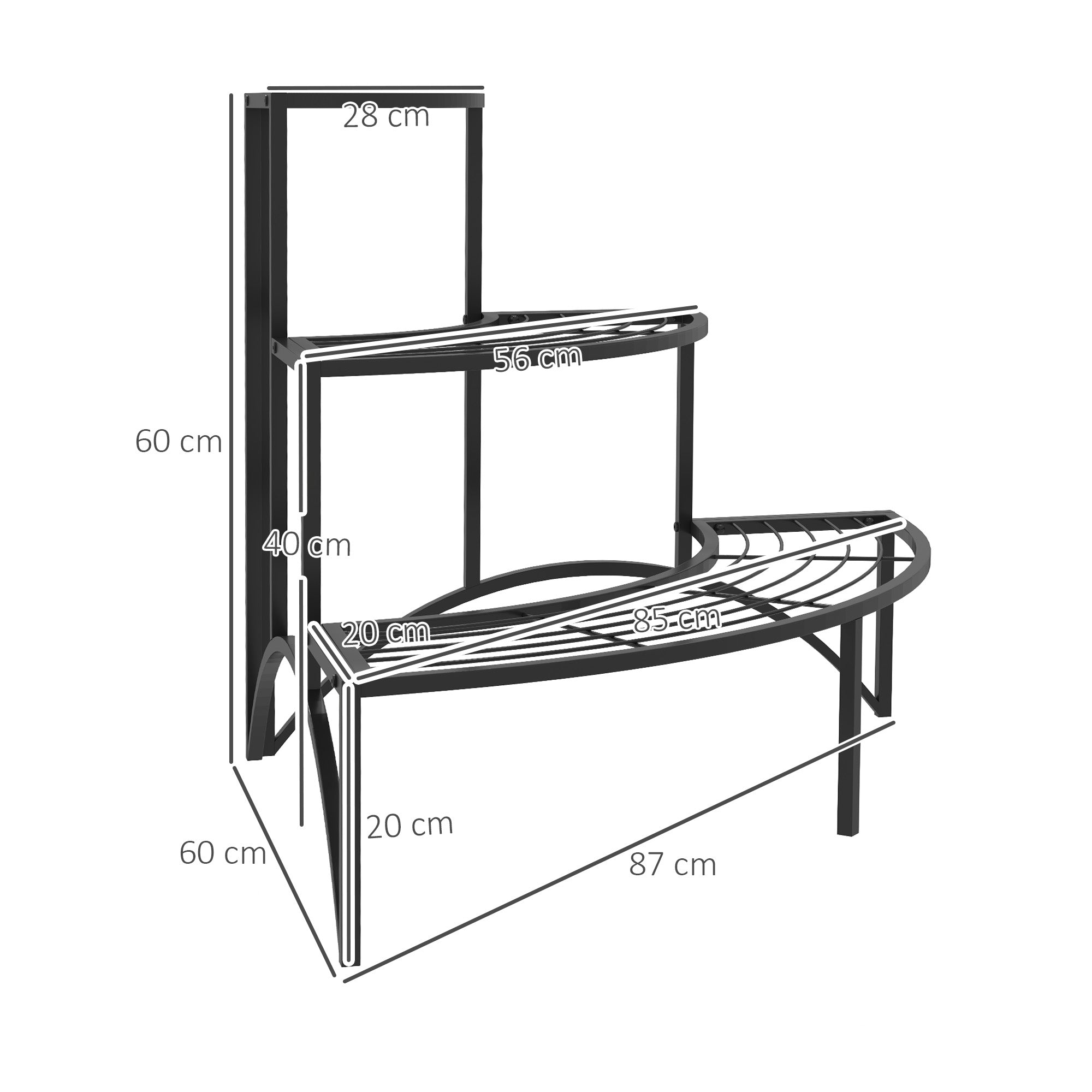 Outsunny 3-Tier Metal Corner Plant Stand for Garden, Balcony, Patio, Black