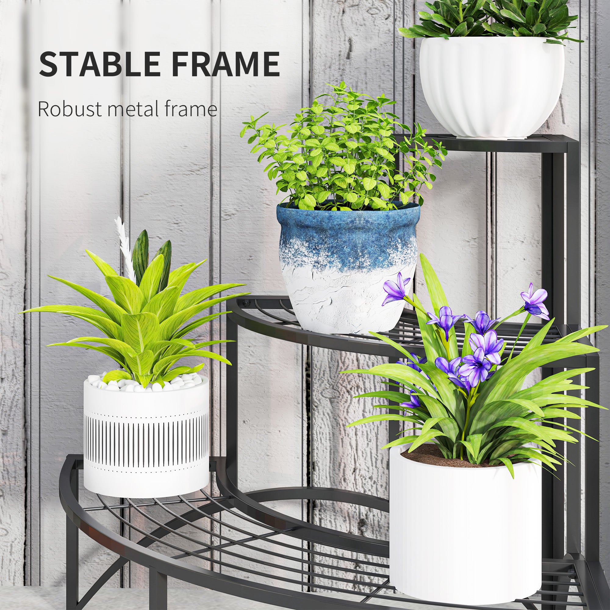 Outsunny 3-Tier Metal Corner Plant Stand for Garden, Balcony, Patio, Black
