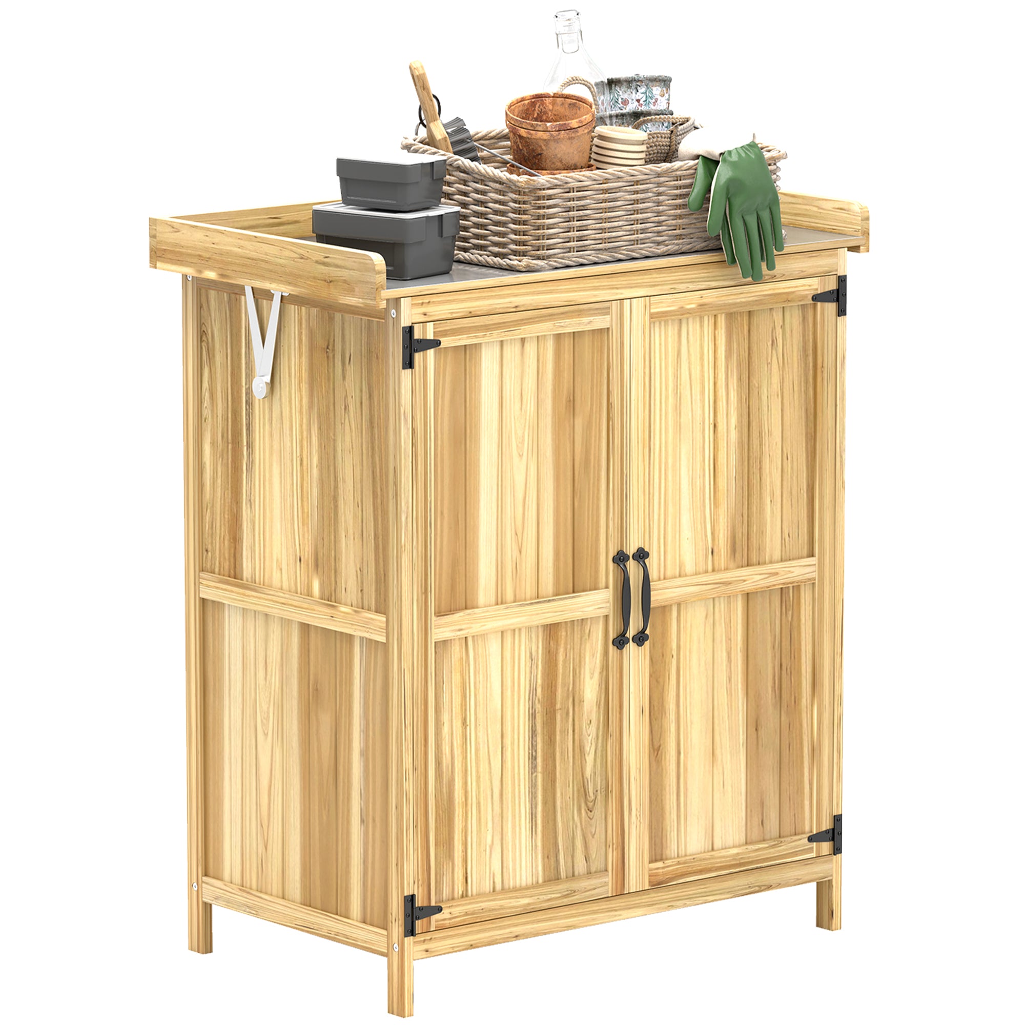 Outsunny Wooden Garden Storage Shed with Hinged Roof and Shelf