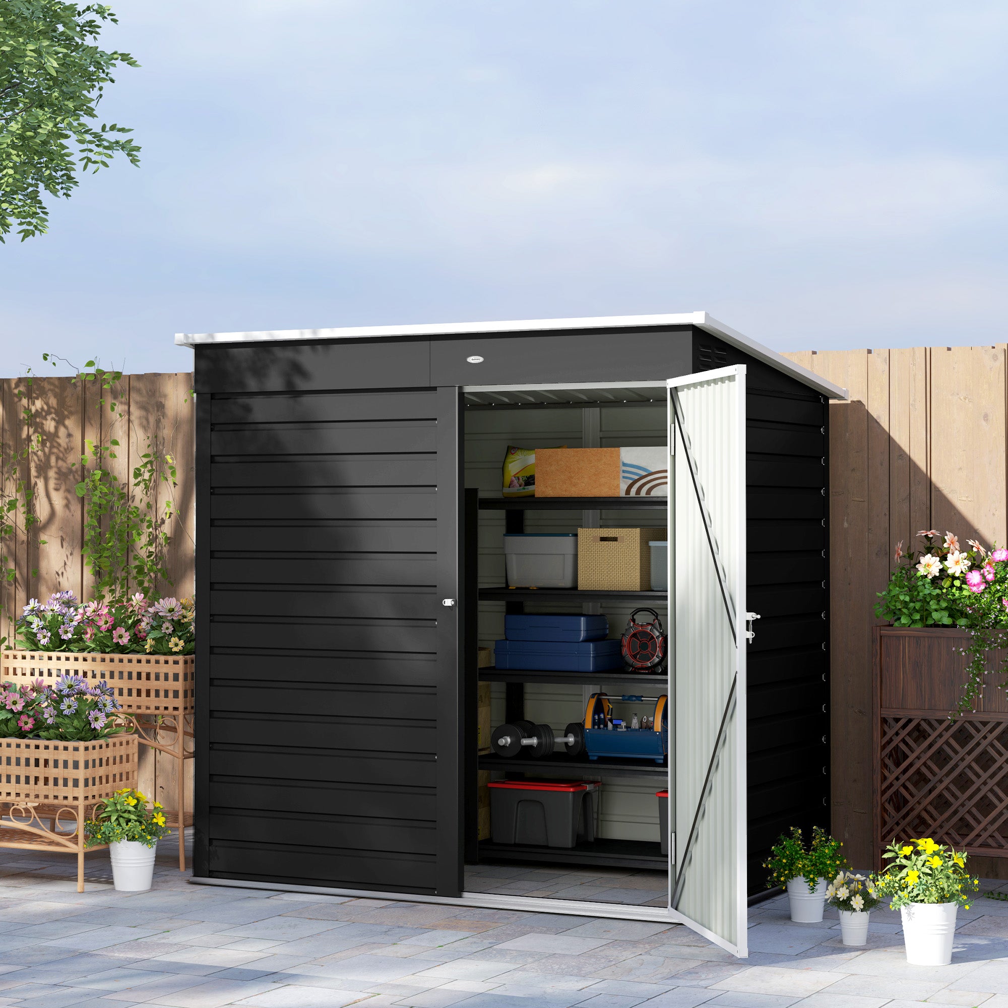 Outsunny 6 x 4ft Galvanised Steel Garden Shed, Lockable Door