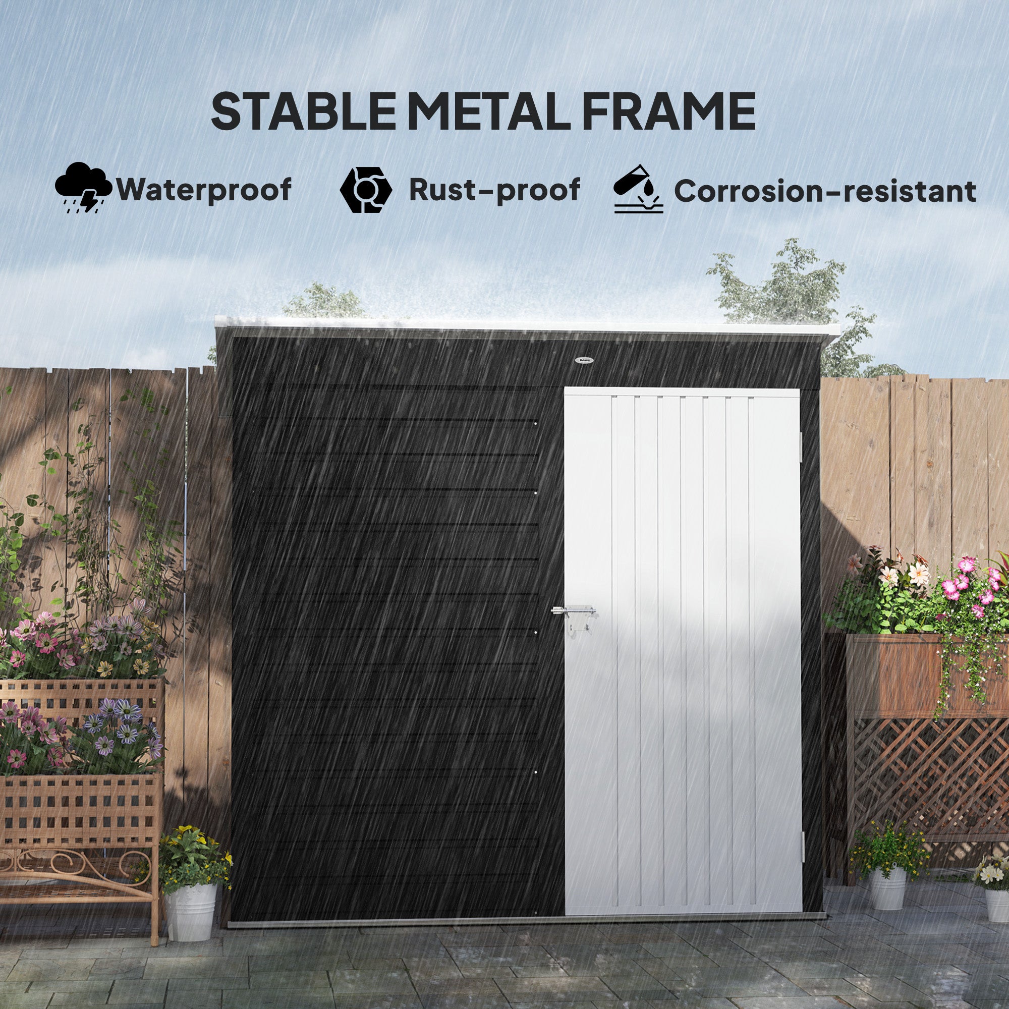 Outsunny 6 x 4ft Galvanised Steel Garden Shed, Lockable Door