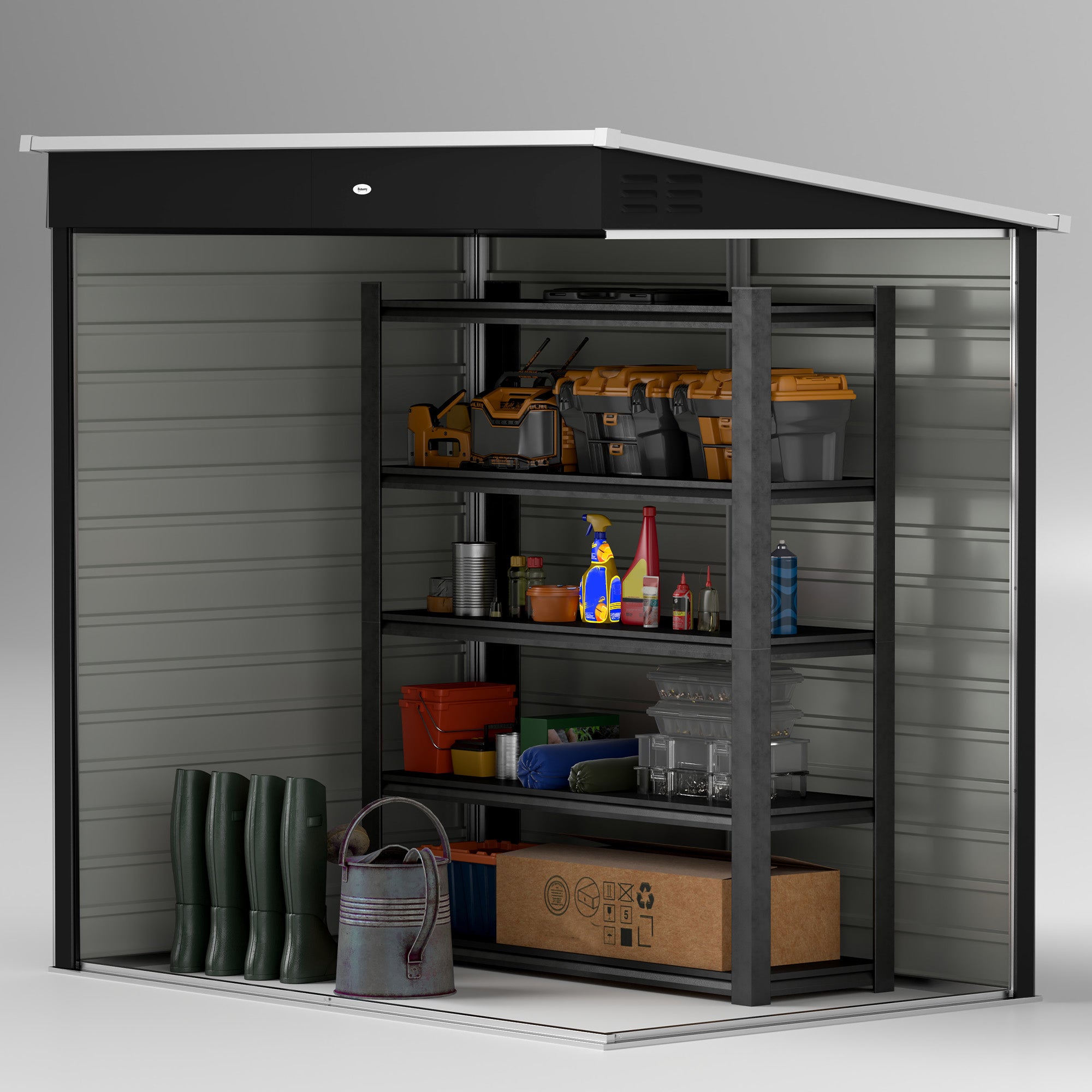 Outsunny 6 x 4ft Galvanised Steel Garden Shed, Lockable Door