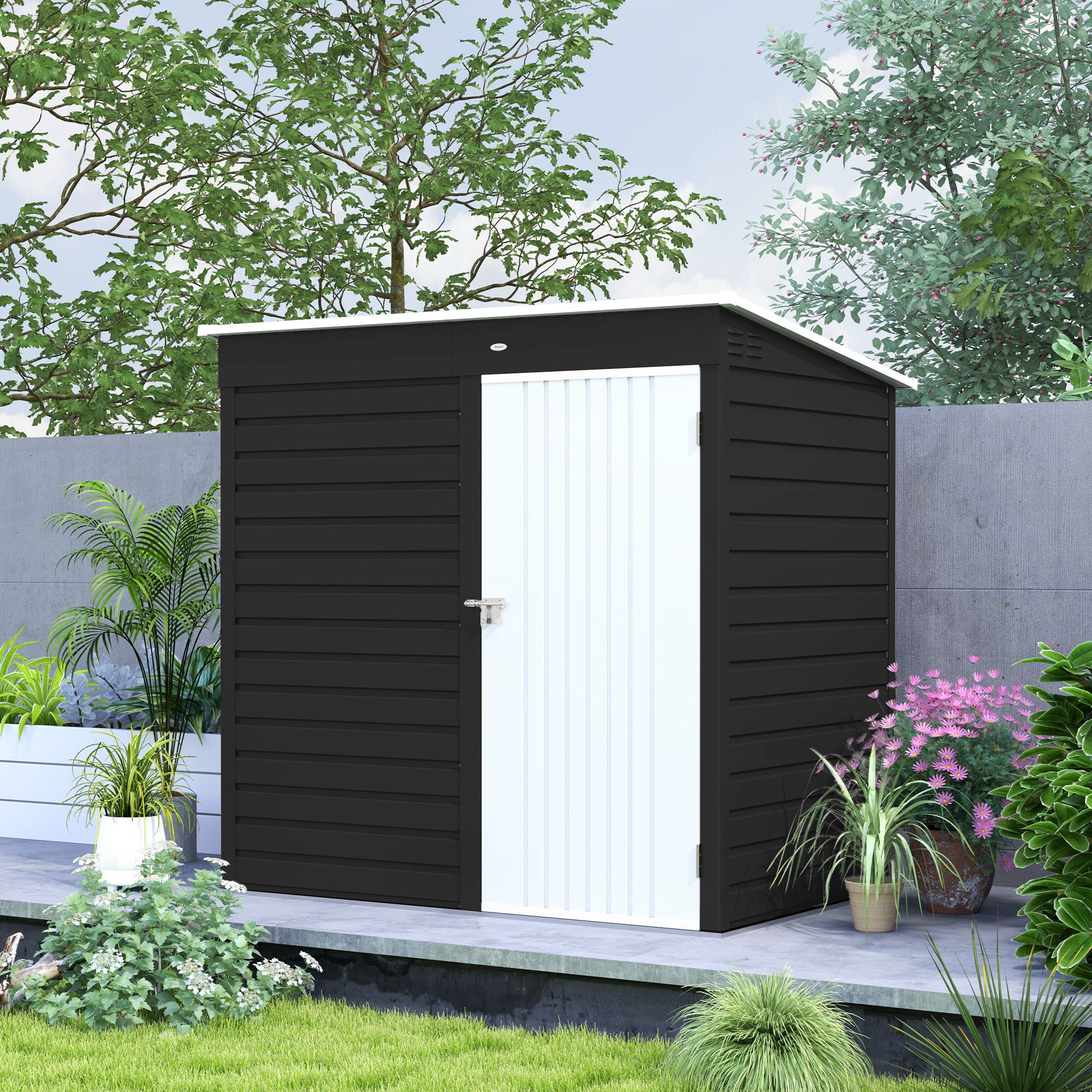 Outsunny 6 x 4ft Galvanised Steel Garden Shed, Lockable Door