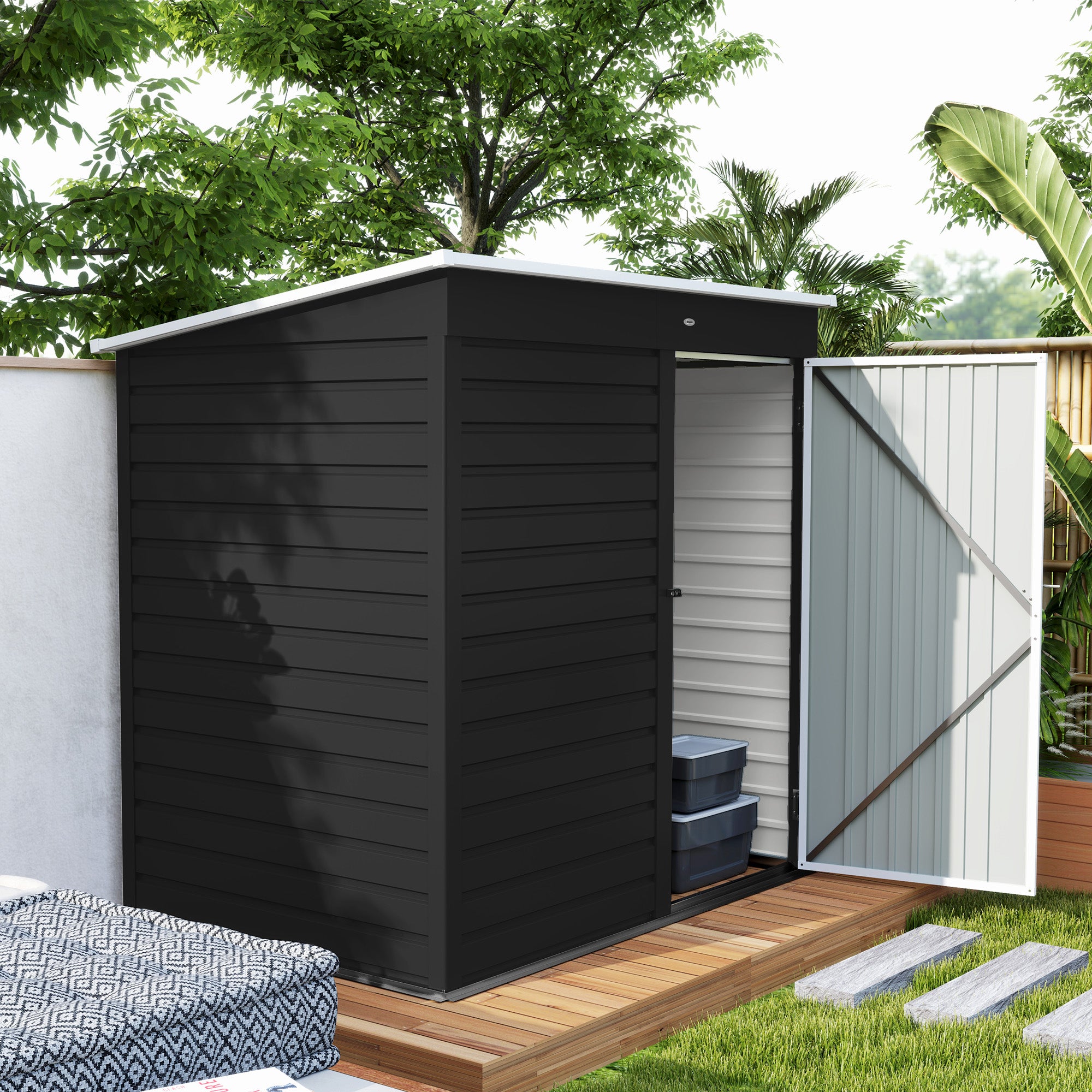 Outsunny 6 x 4ft Galvanised Steel Garden Shed, Lockable Door