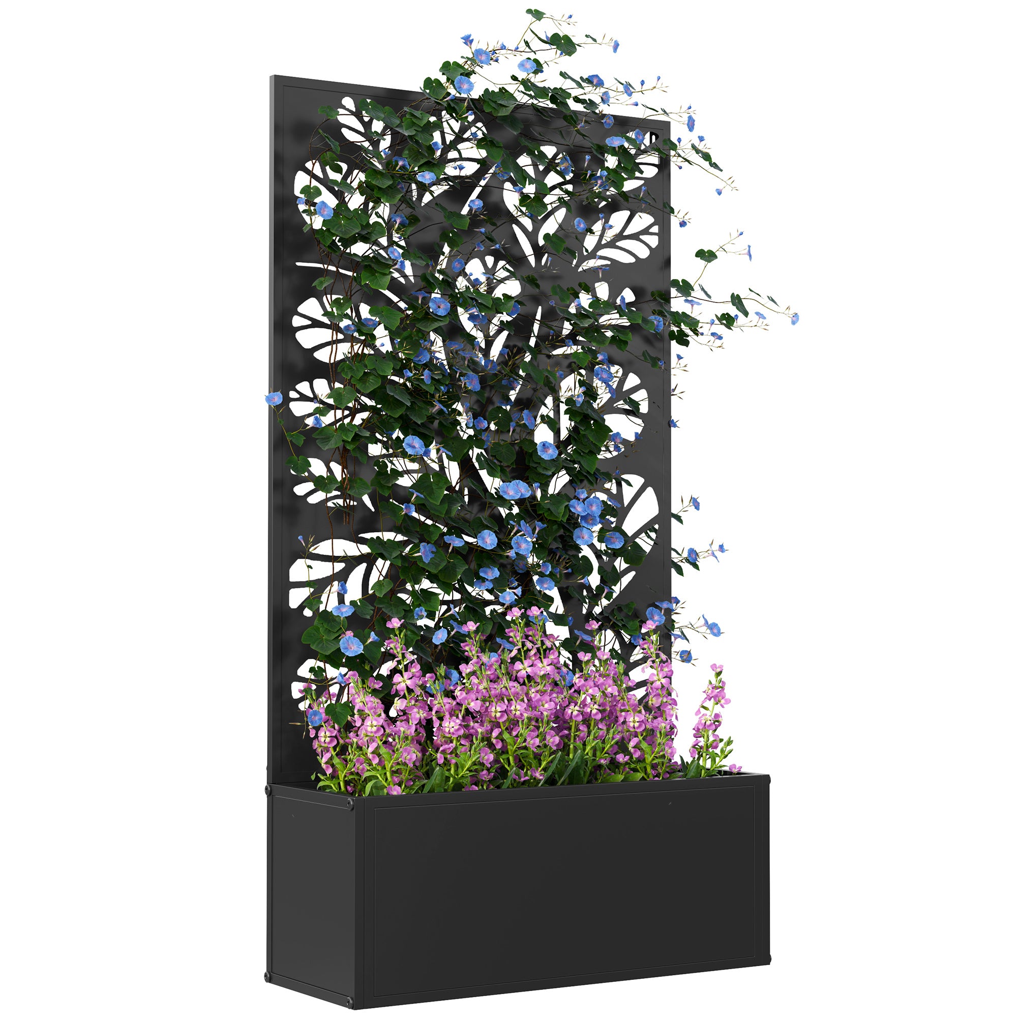 Outsunny Metal Raised Garden Bed with Trellis, Black Outdoor Planter