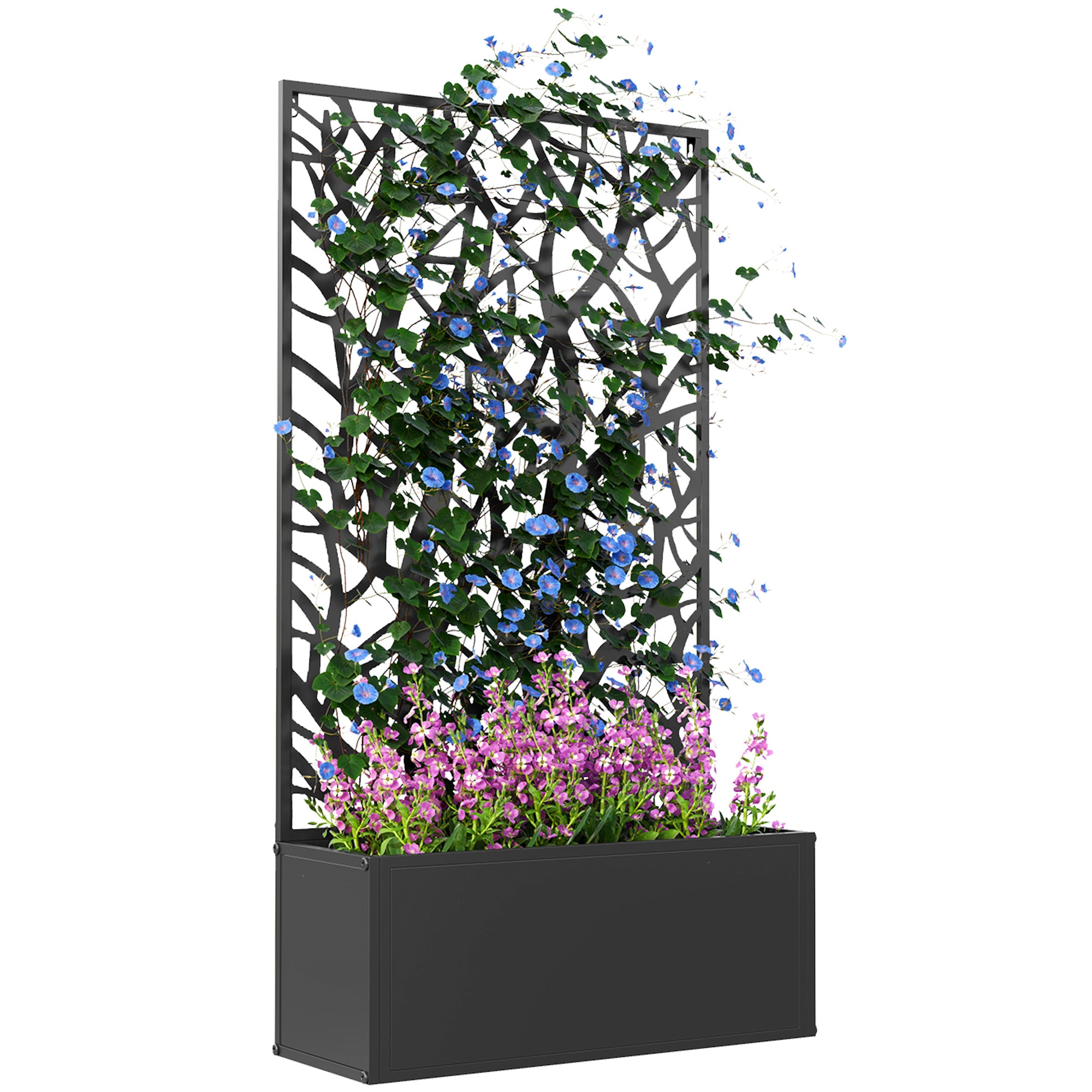 Outsunny Black Metal Raised Garden Bed with Trellis, Wall-Mount Planter