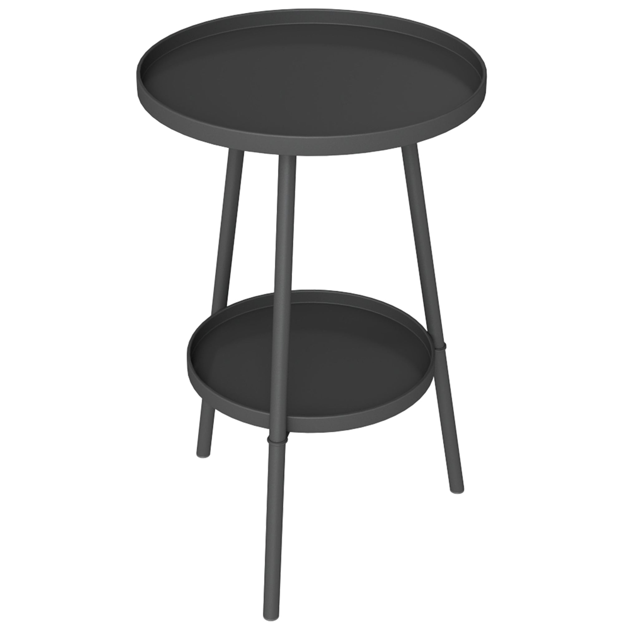 Outsunny Black Two-Tier Metal Side Table for Indoor & Outdoor Use