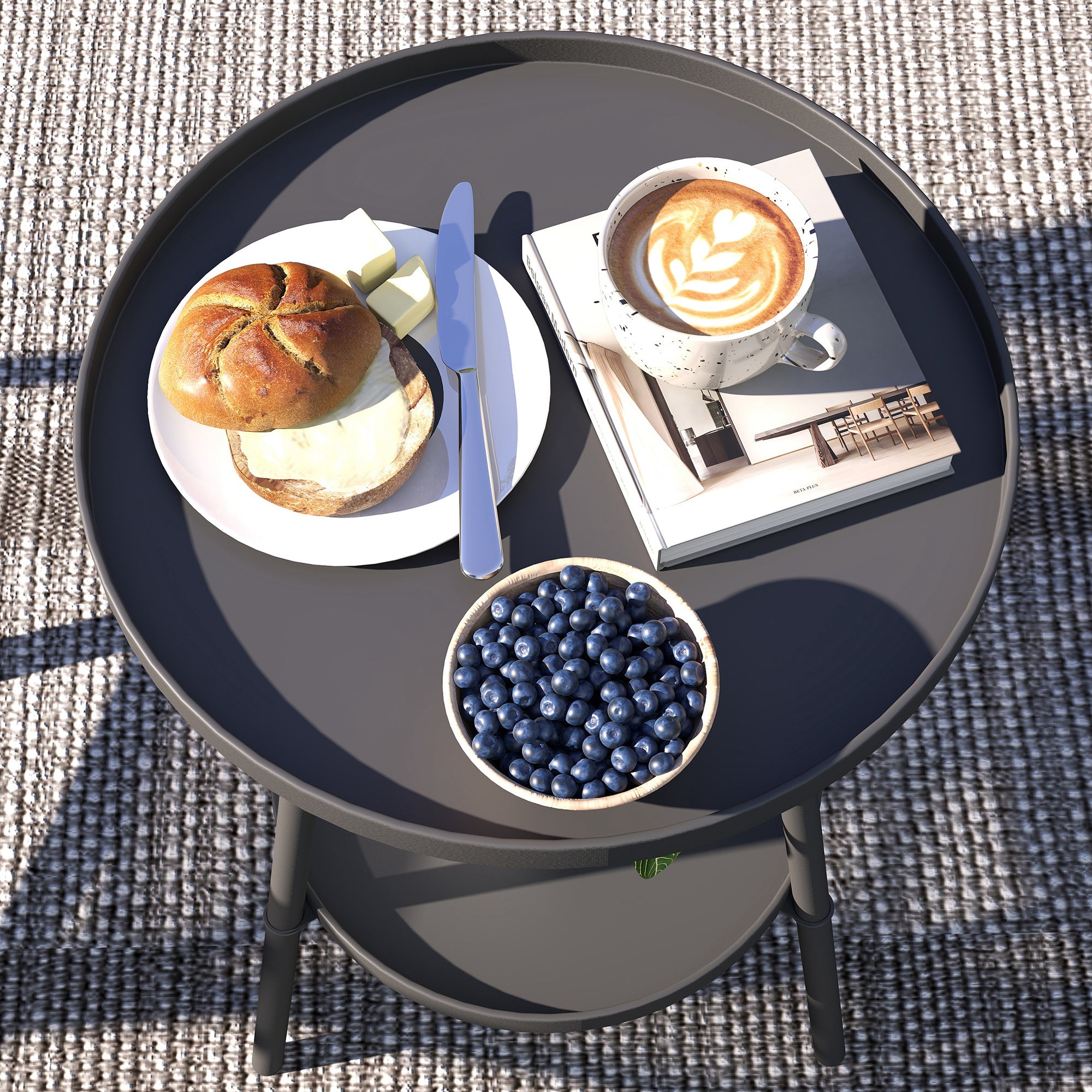 Outsunny Black Two-Tier Metal Side Table for Indoor & Outdoor Use