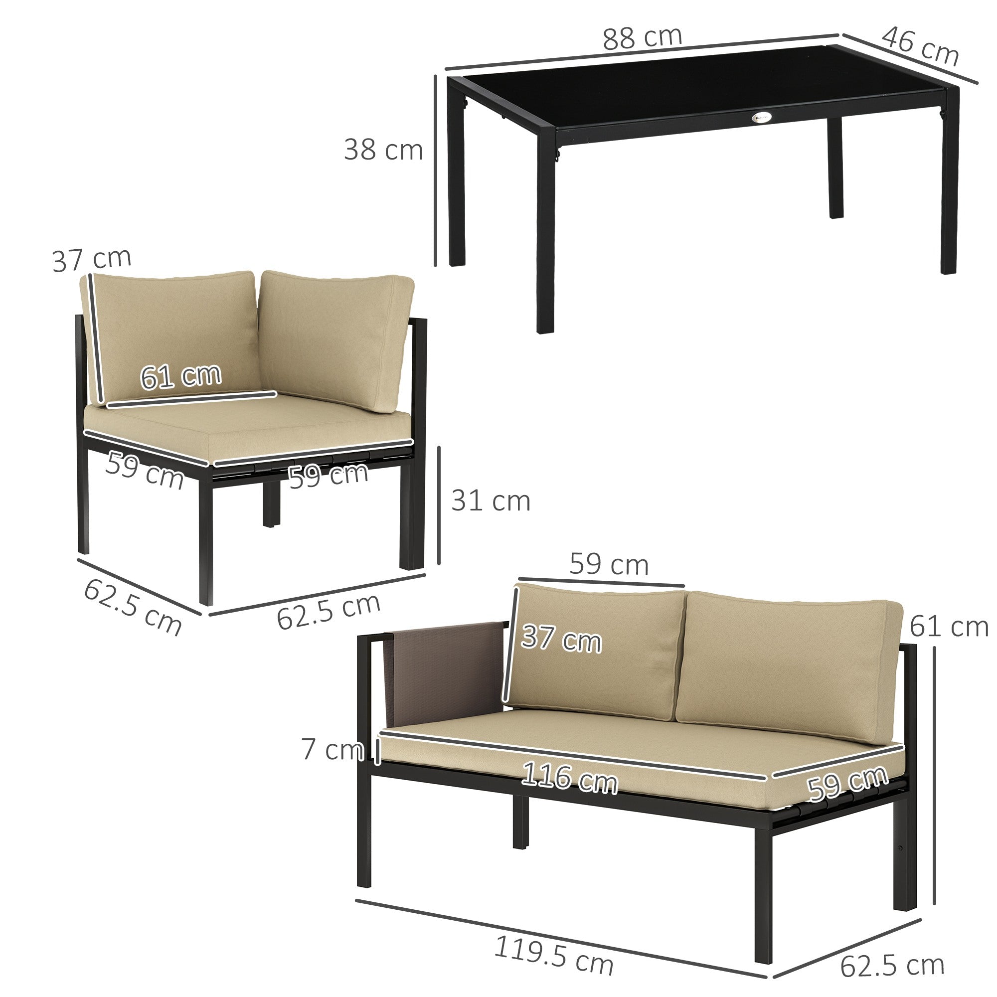 Outsunny 4 Piece Garden Furniture Set with Corner Sofa, Khaki
