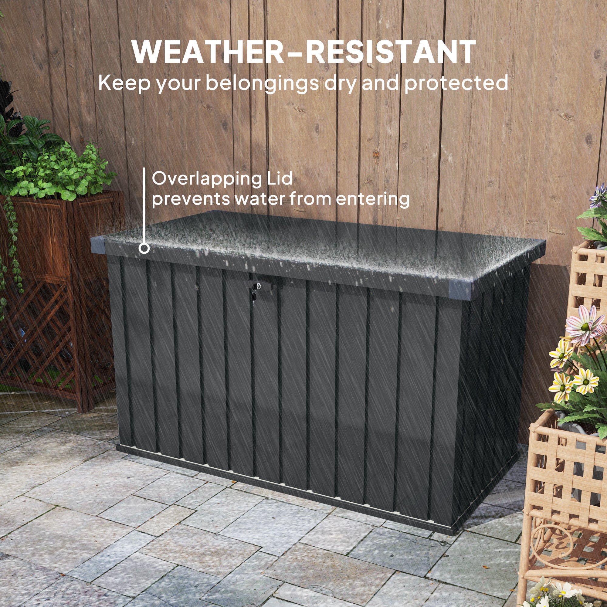 Outsunny 400L Waterproof Galvanised Steel Outdoor Storage Box with Lock