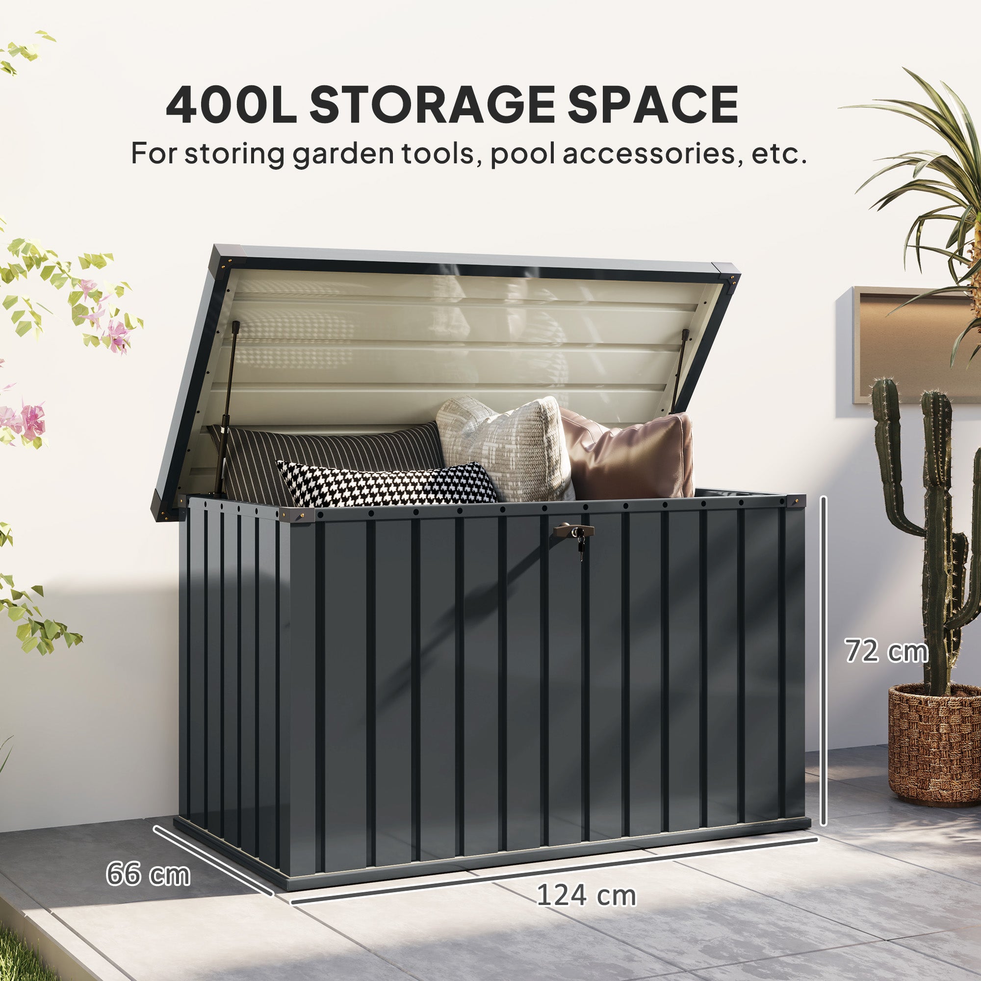 Outsunny 400L Waterproof Galvanised Steel Outdoor Storage Box with Lock