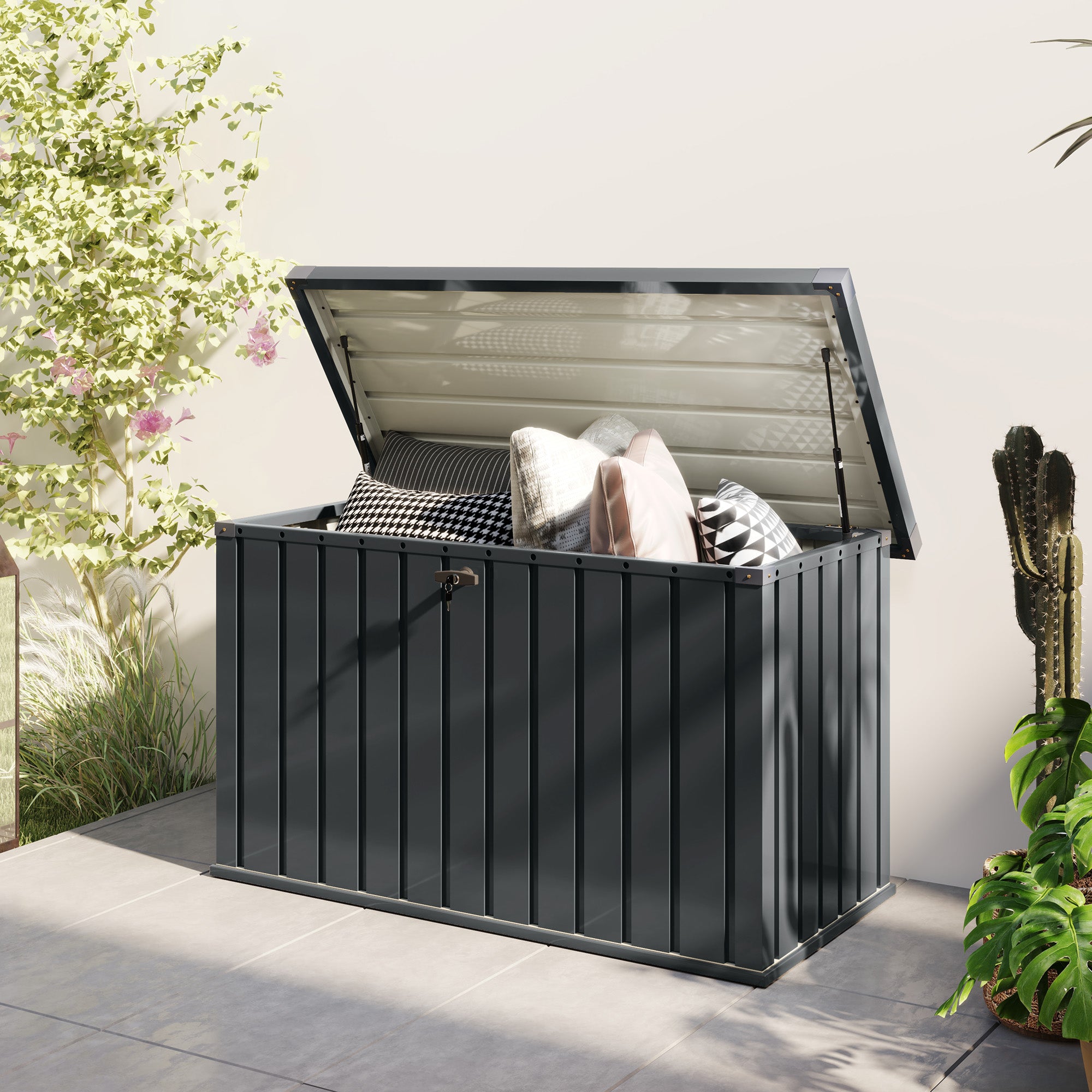 Outsunny 400L Waterproof Galvanised Steel Outdoor Storage Box with Lock