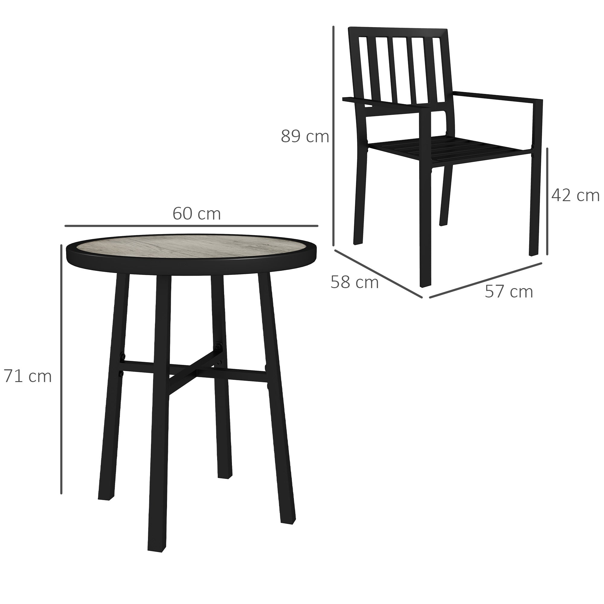 Outsunny 3-Piece Patio Bistro Set, Plastic Top, Stackable Chairs, Grey