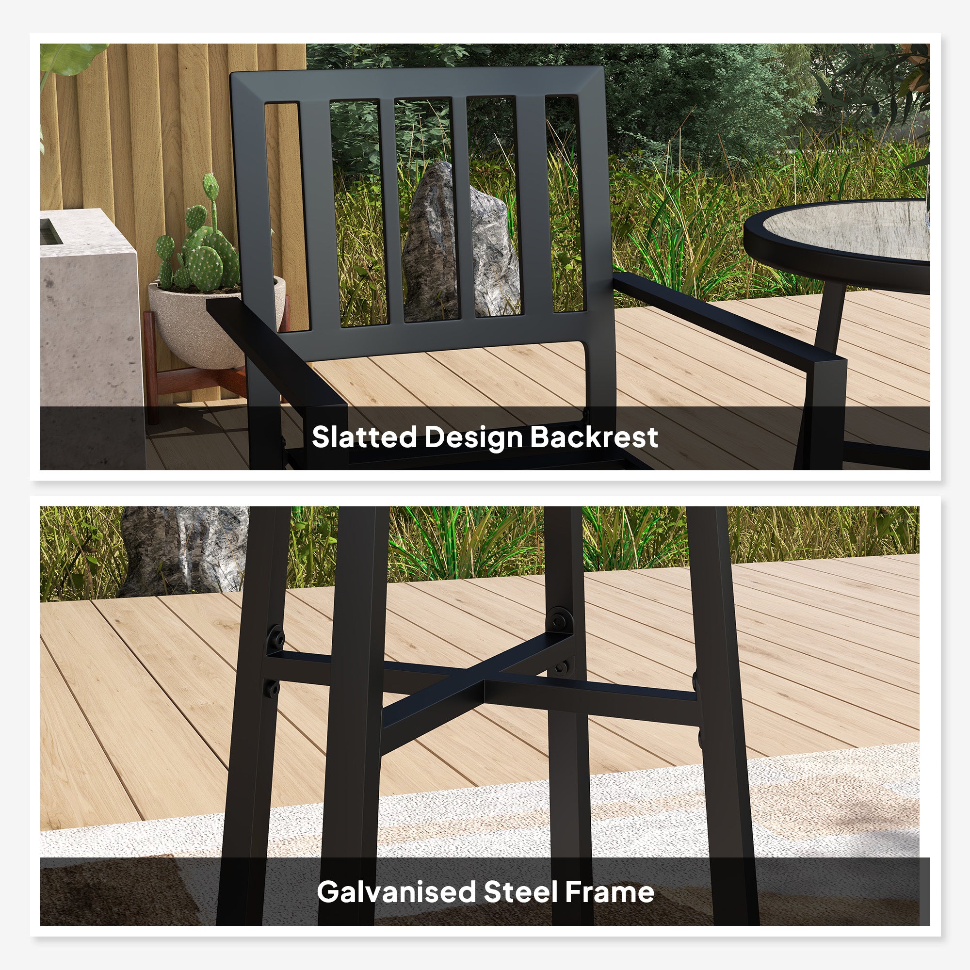 Outsunny 3-Piece Patio Bistro Set, Plastic Top, Stackable Chairs, Grey