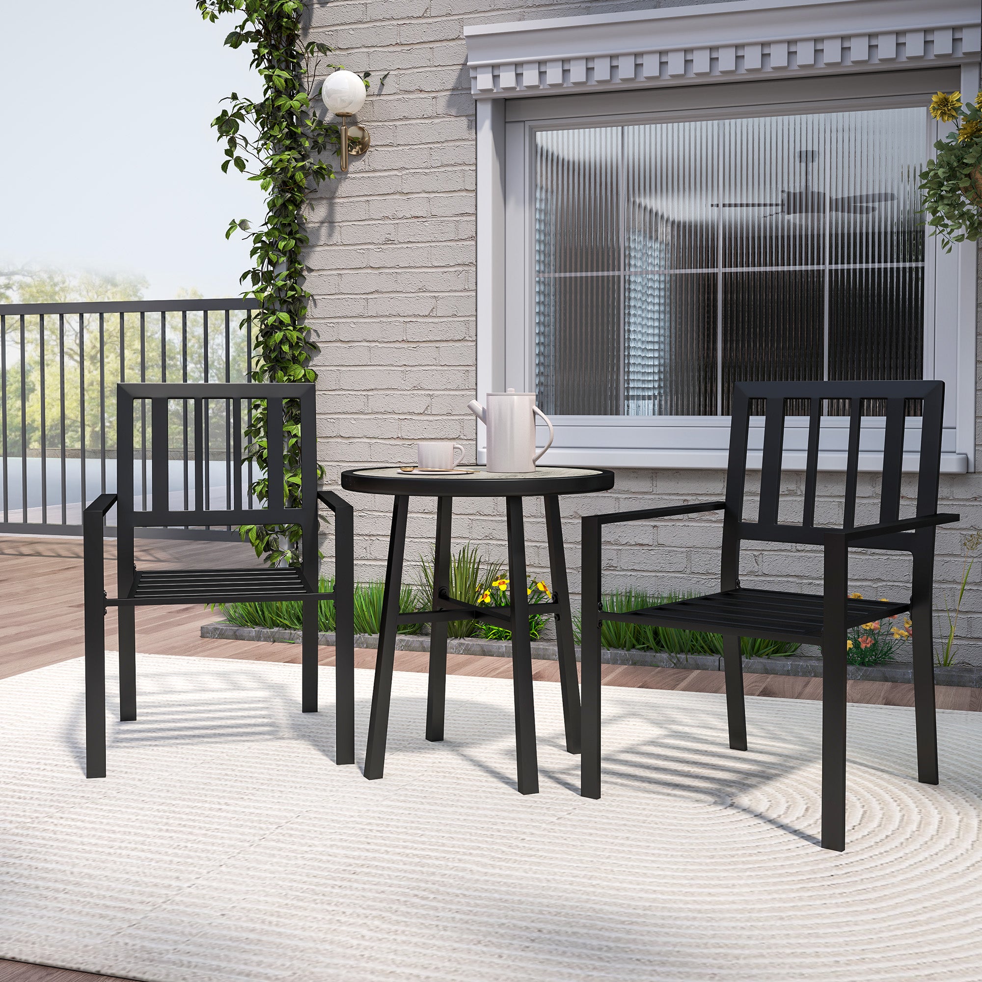 Outsunny 3-Piece Patio Bistro Set, Plastic Top, Stackable Chairs, Grey
