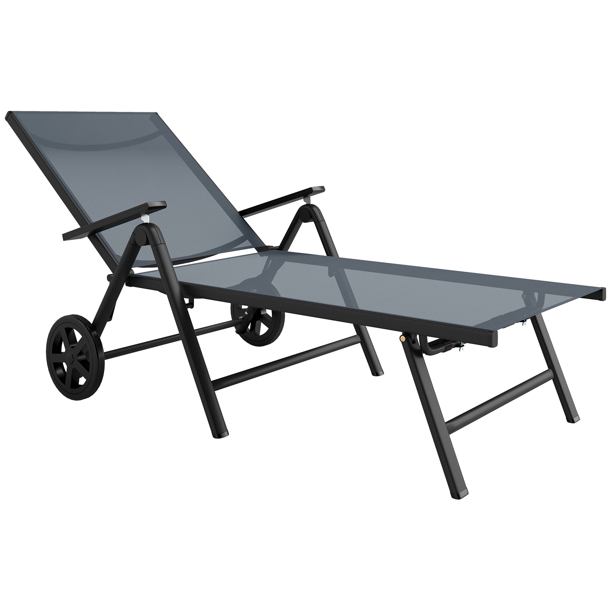 Outsunny Folding Sun Lounger with Wheels, 5-Position, Grey